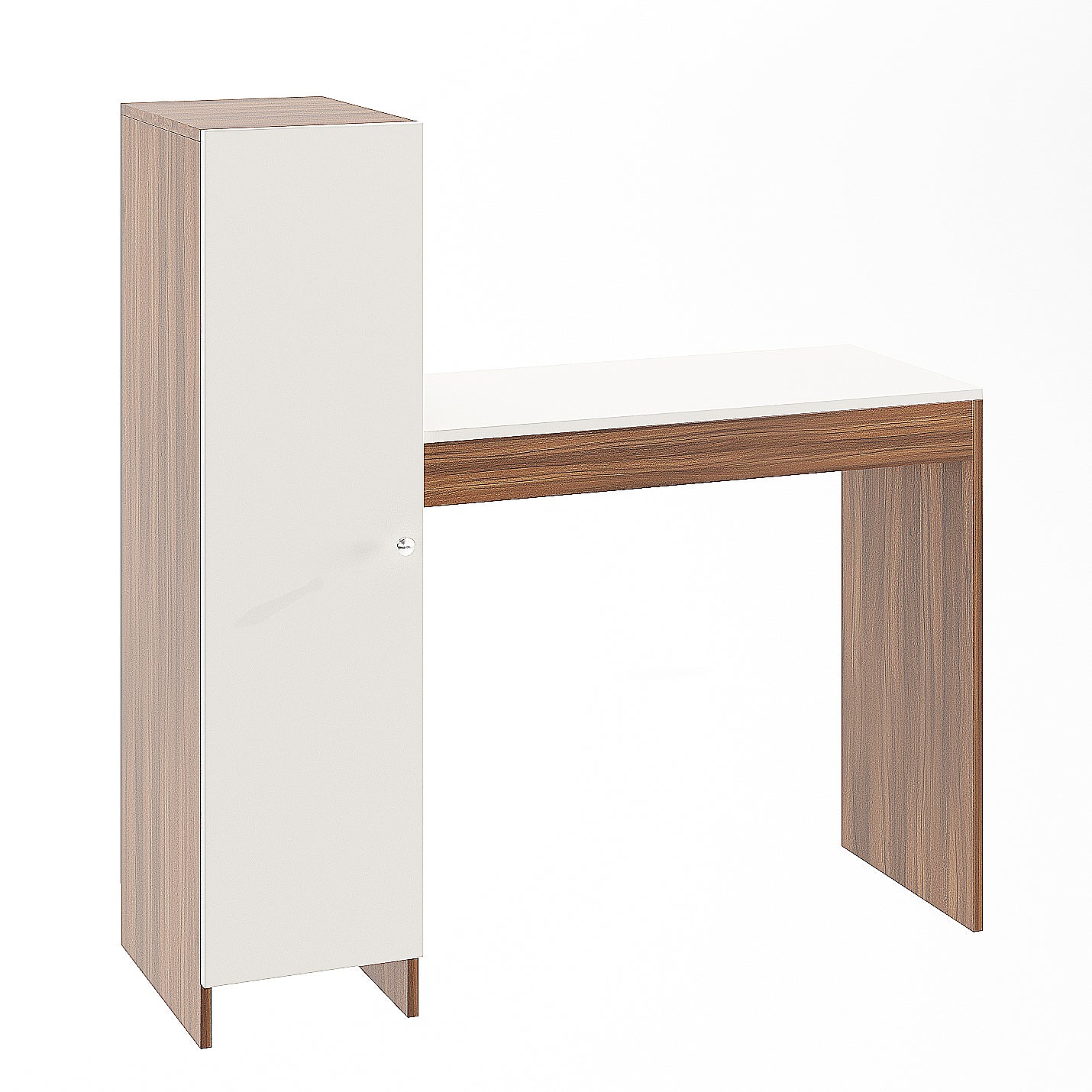 WOODWIDER Maria Wooden Study Table, Workstation, Computer, Laptop, WFH Office Desk, Gaming Table with Side Bookshelf Storage (Exotic Teak & White)
