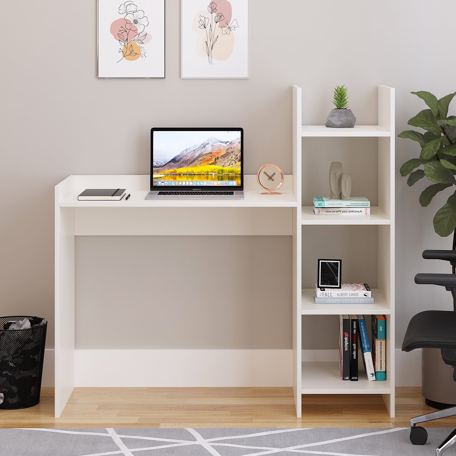 WOODWIDER Sarah Wooden Study Table, Workstation, Computer, Laptop, WFH Office Desk, Gaming Table with Storage, White