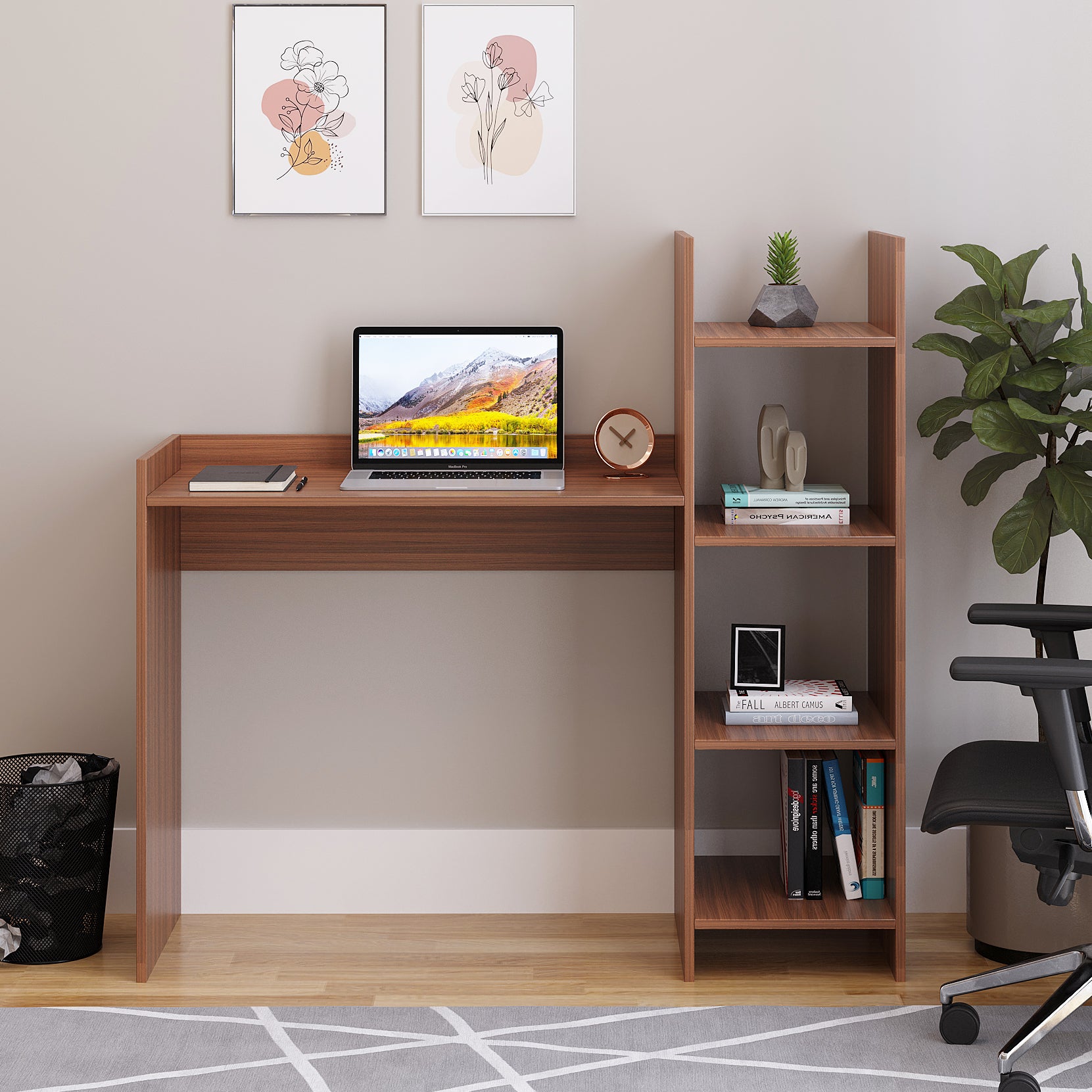 WOODWIDER Sarah Wooden Study Table, Workstation, Computer, Laptop, WFH Office Desk, Gaming Table with Storage, Exotic Teak