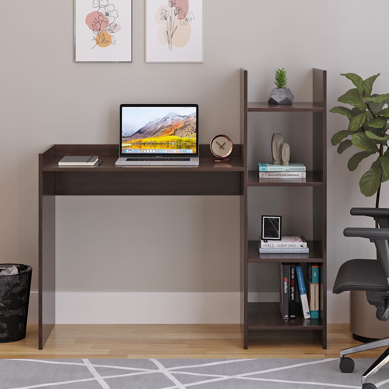 WOODWIDER Sarah Wooden Study Table, Workstation, Computer, Laptop, WFH Office Desk, Gaming Table with Storage, Wenge