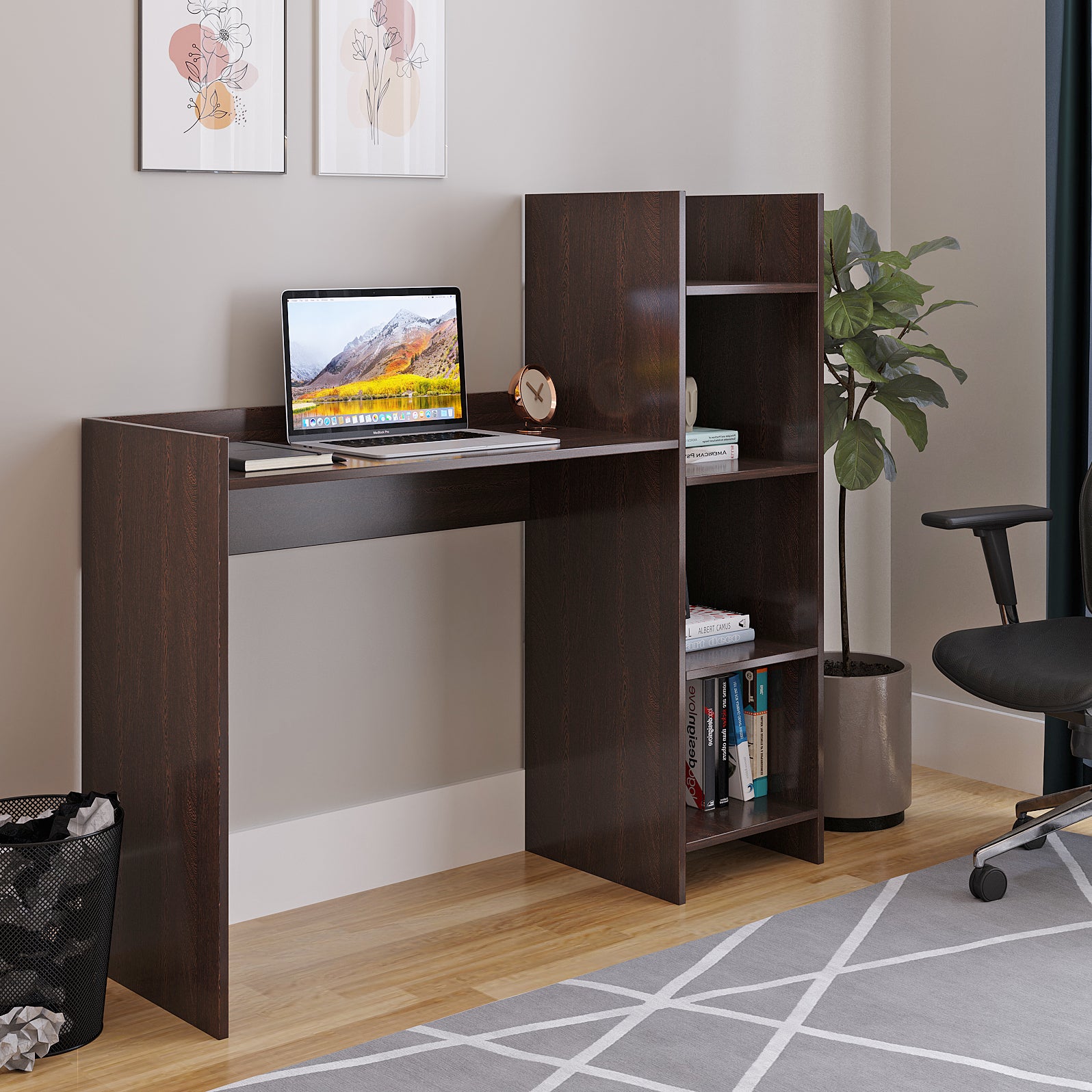 WOODWIDER Sarah Wooden Study Table, Workstation, Computer, Laptop, WFH Office Desk, Gaming Table with Storage, Wenge