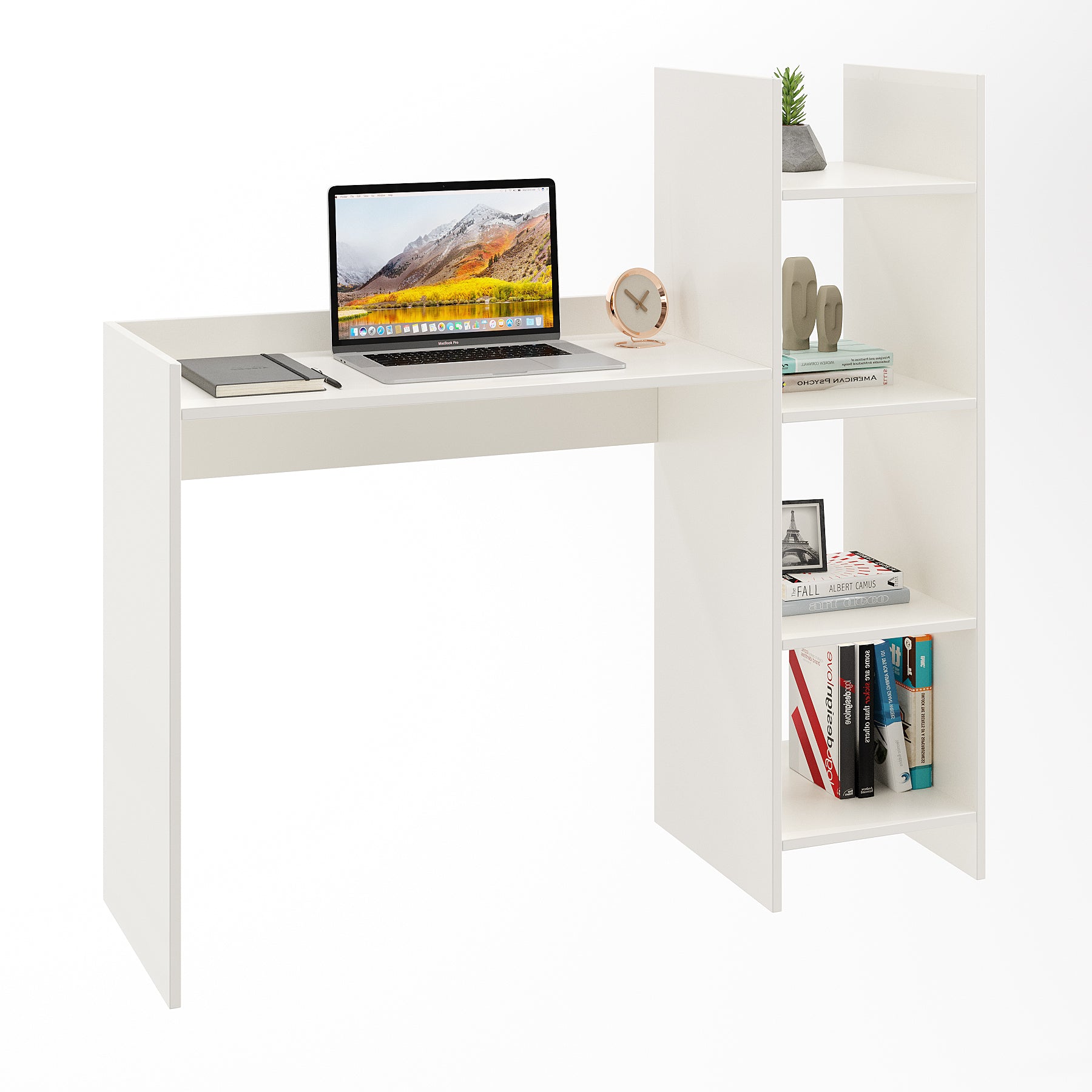 WOODWIDER Sarah Wooden Study Table, Workstation, Computer, Laptop, WFH Office Desk, Gaming Table with Storage, White