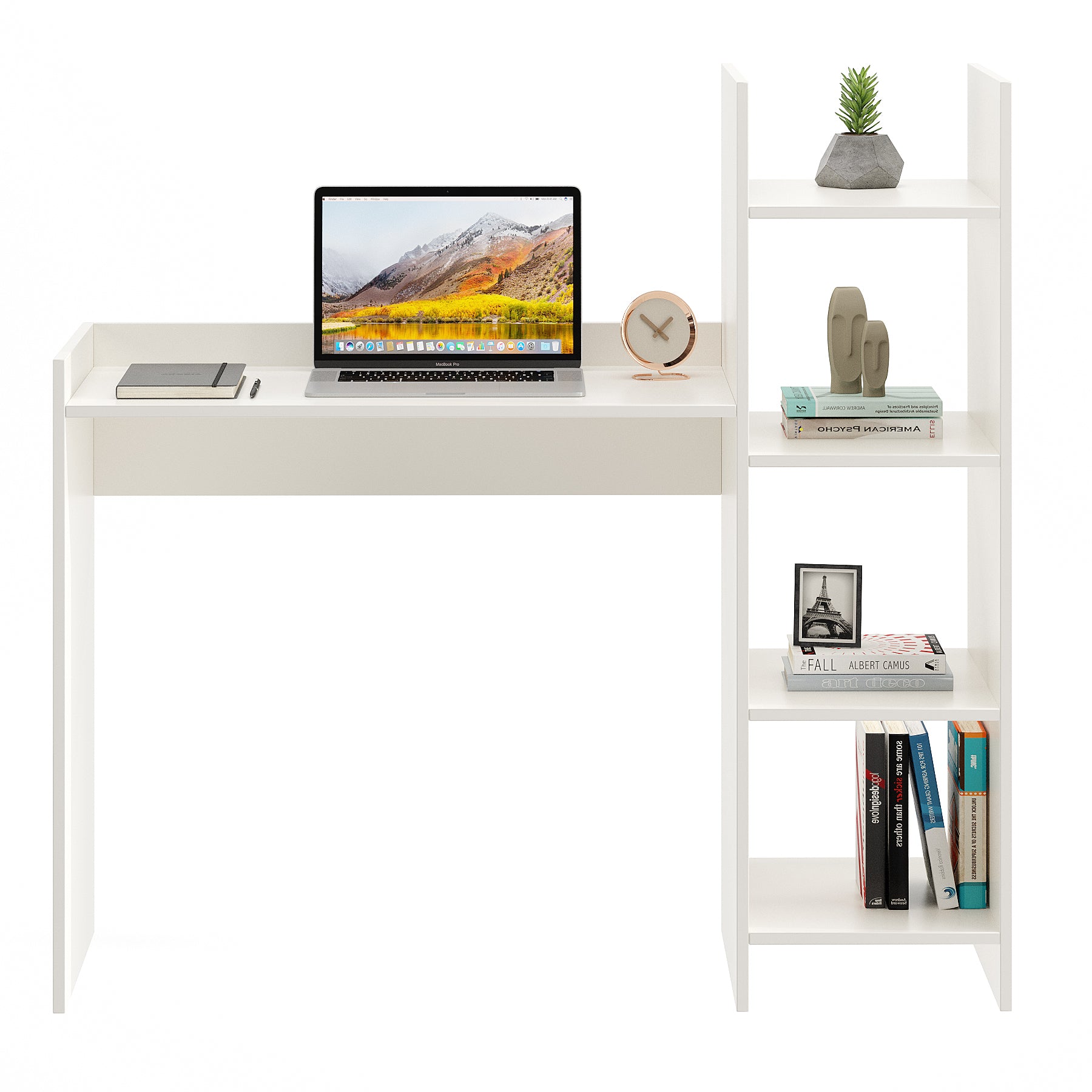 WOODWIDER Sarah Wooden Study Table, Workstation, Computer, Laptop, WFH Office Desk, Gaming Table with Storage, White