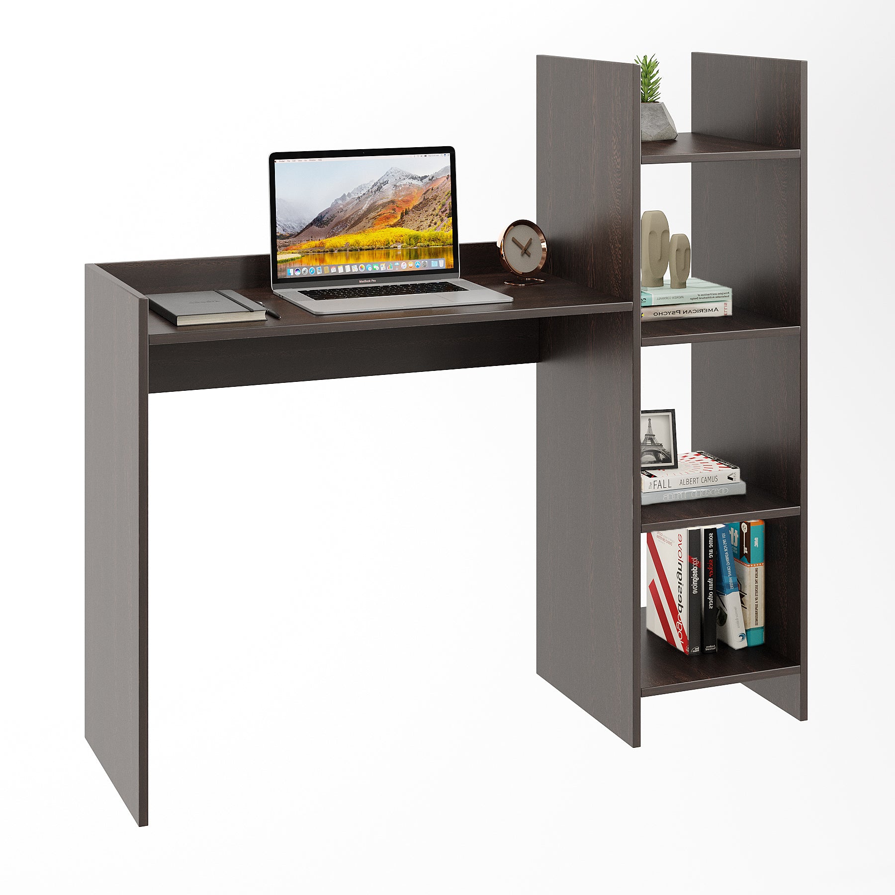 WOODWIDER Sarah Wooden Study Table, Workstation, Computer, Laptop, WFH Office Desk, Gaming Table with Storage, Wenge