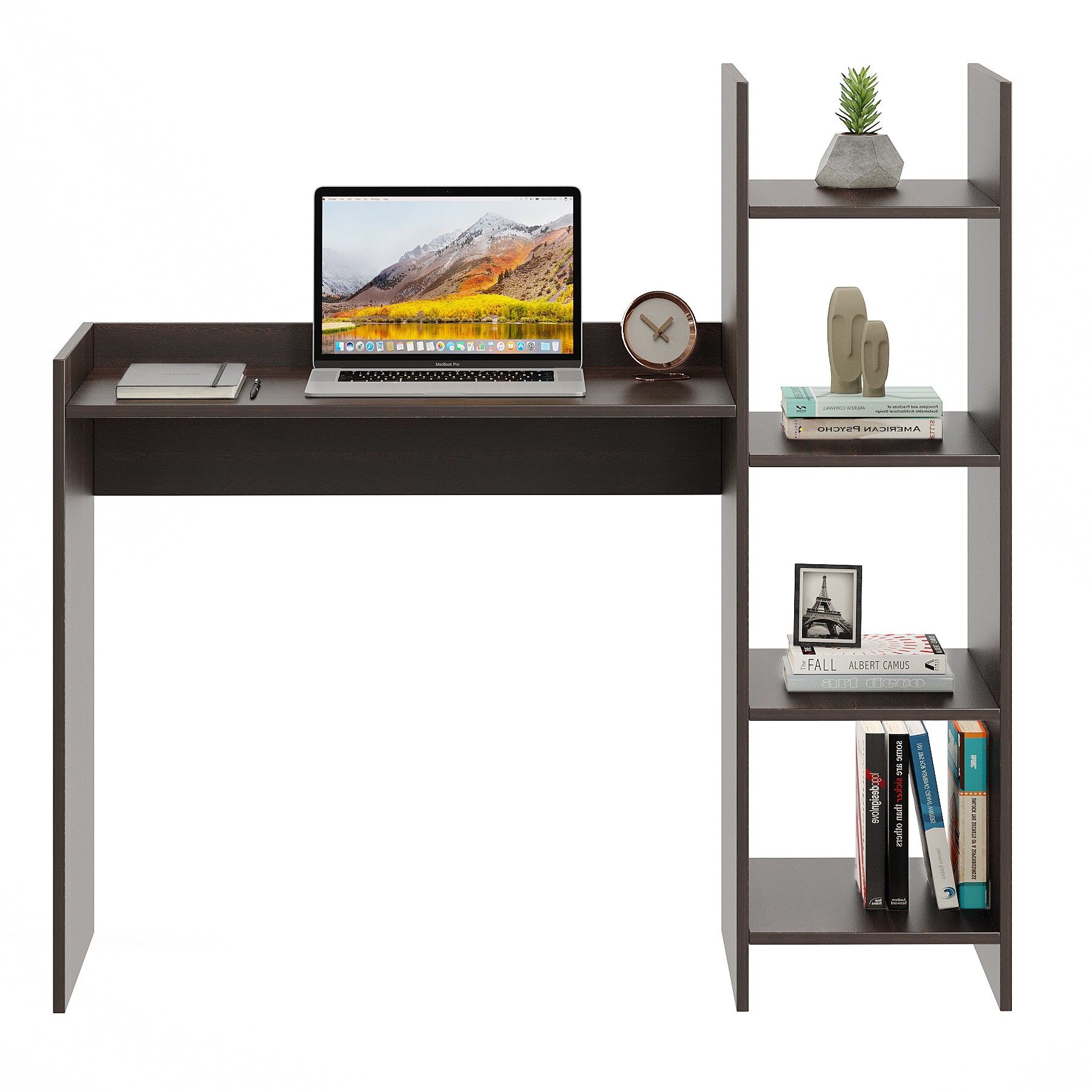 WOODWIDER Sarah Wooden Study Table, Workstation, Computer, Laptop, WFH Office Desk, Gaming Table with Storage, Wenge