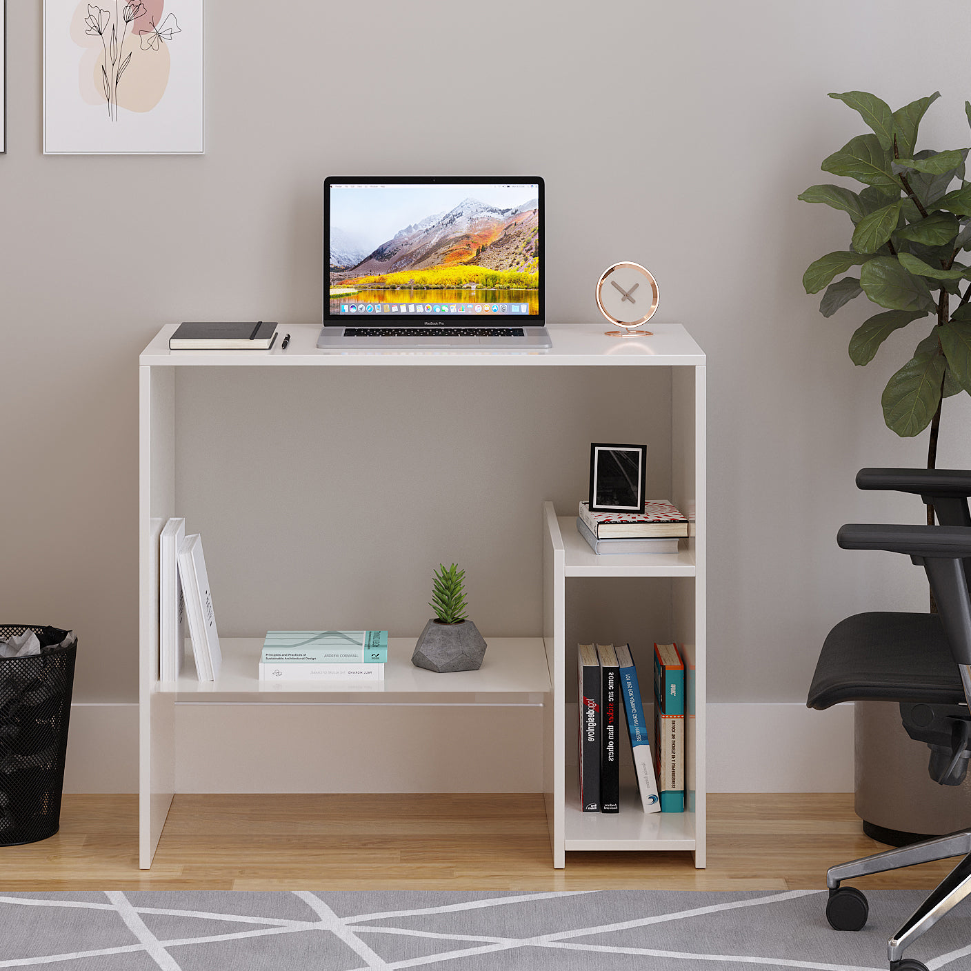 Woodwider Vivian Wooden Study Table, Workstation, Computer, Laptop, WFH Office Desk, Gaming Table with Storage, White
