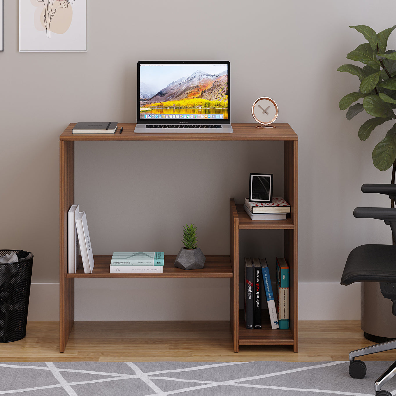 Woodwider Vivian Wooden Study Table, Workstation, Computer, Laptop, WFH Office Desk, Gaming Table with Storage, Exotic Teak