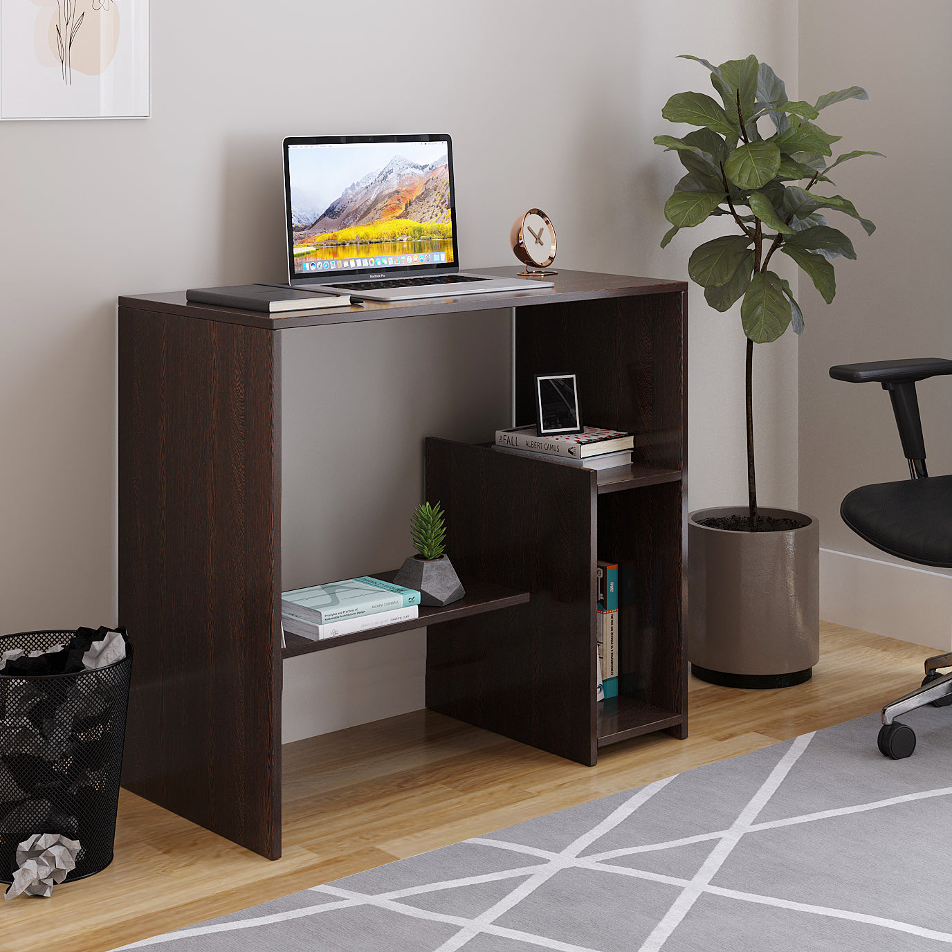 Woodwider Vivian Wooden Study Table, Workstation, Computer, Laptop, WFH Office Desk, Gaming Table with Storage, Wenge