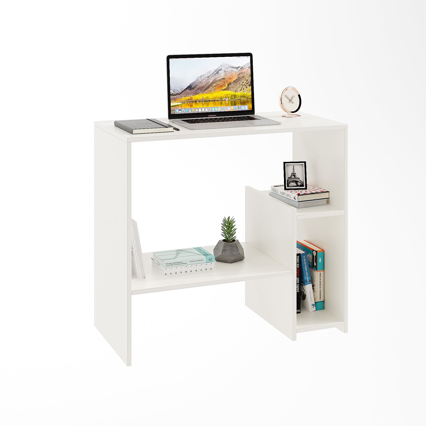 Woodwider Vivian Wooden Study Table, Workstation, Computer, Laptop, WFH Office Desk, Gaming Table with Storage, White