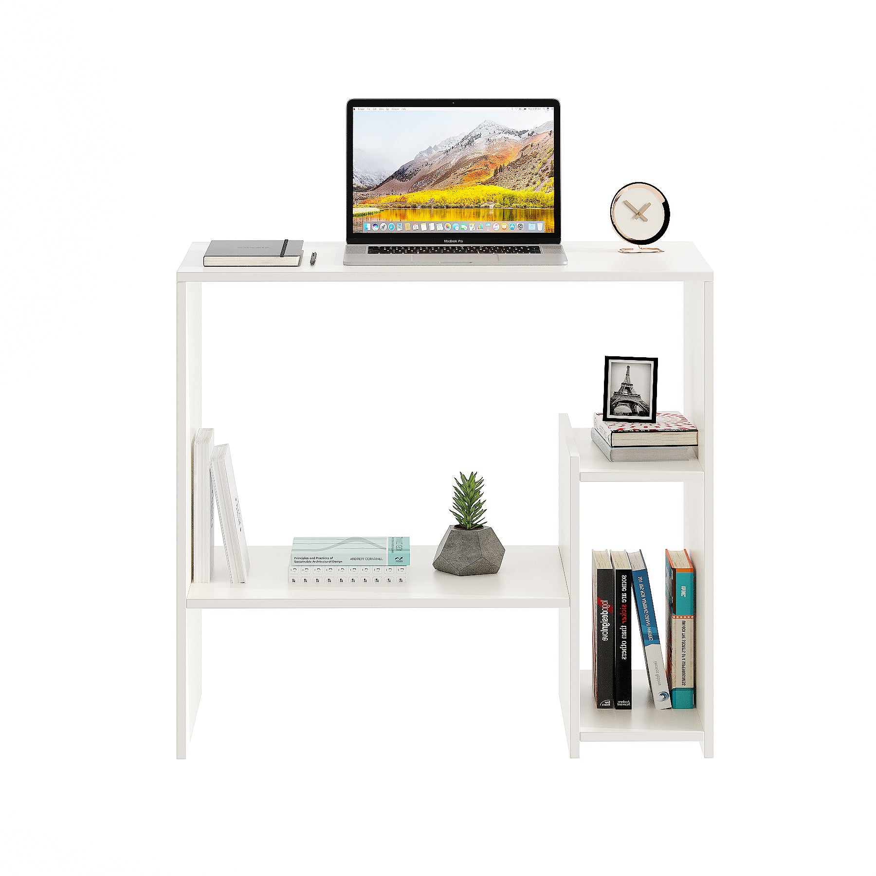 Woodwider Vivian Wooden Study Table, Workstation, Computer, Laptop, WFH Office Desk, Gaming Table with Storage, White