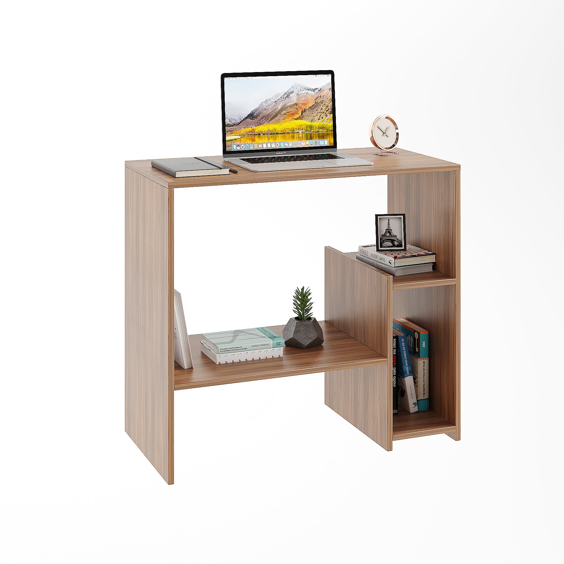 Woodwider Vivian Wooden Study Table, Workstation, Computer, Laptop, WFH Office Desk, Gaming Table with Storage, Exotic Teak