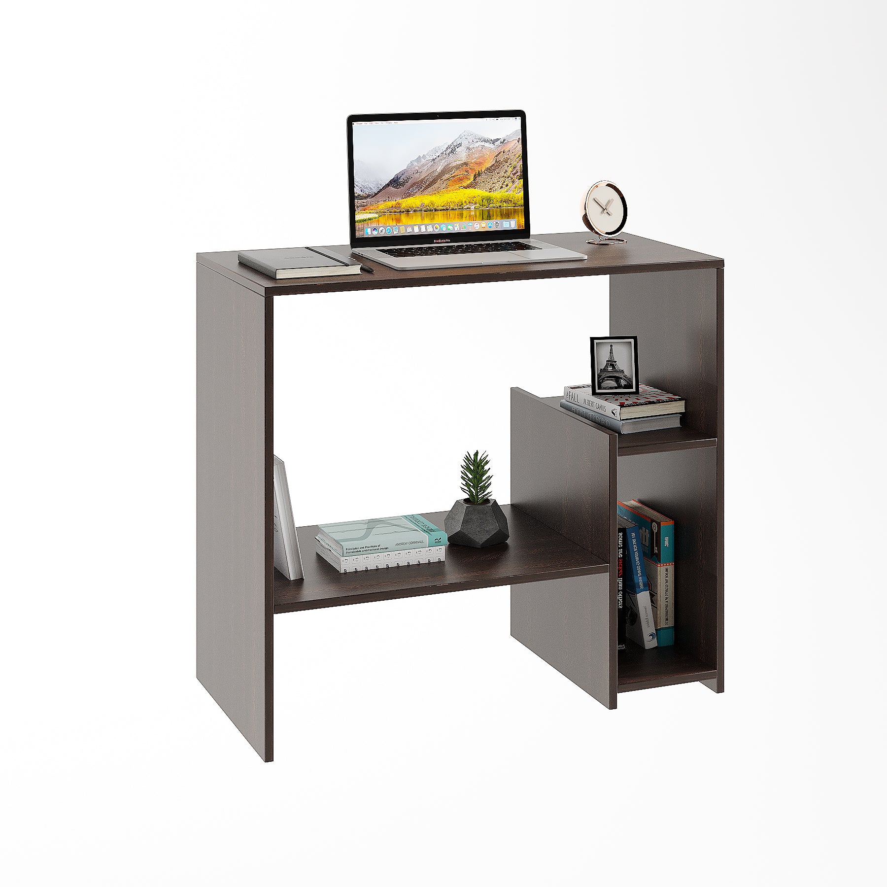 Woodwider Vivian Wooden Study Table, Workstation, Computer, Laptop, WFH Office Desk, Gaming Table with Storage, Wenge