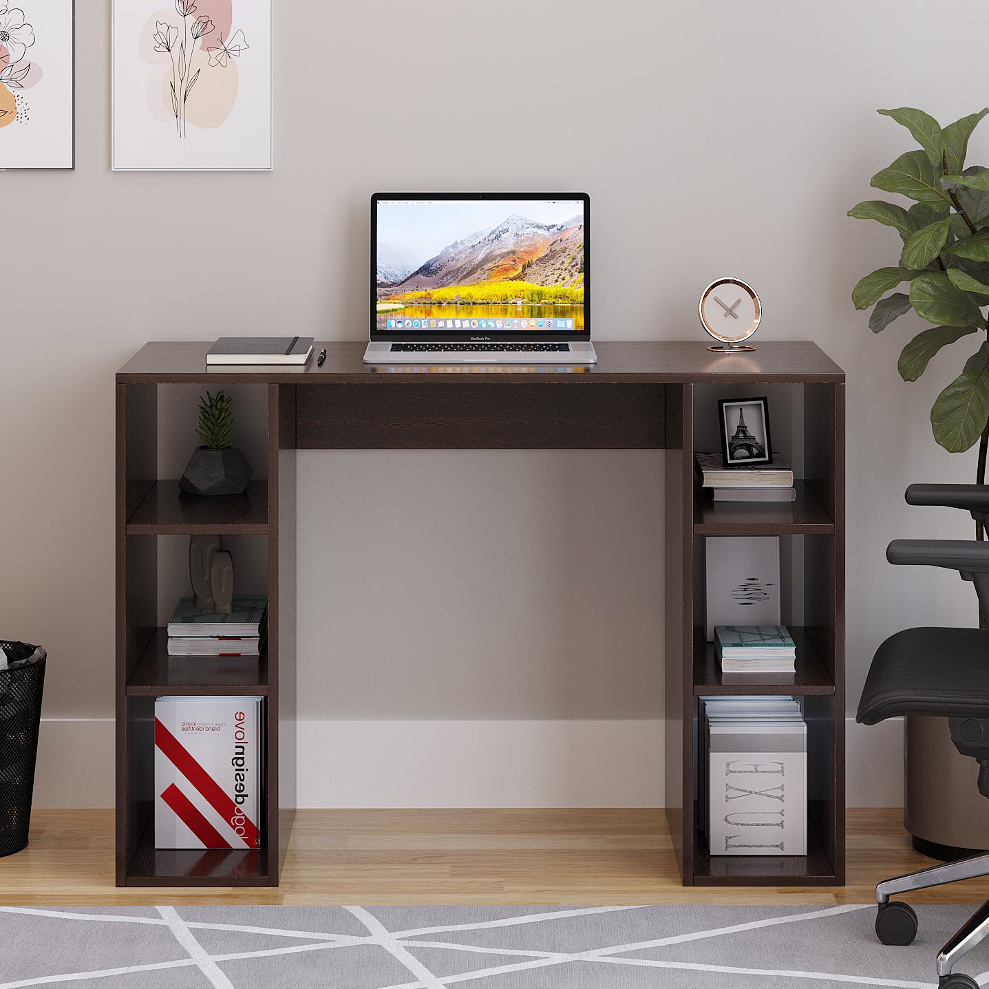 Woodwider Skyler Wooden Study Table, Workstation, Computer, Laptop, WFH Office Desk, Gaming Table with Storage ( Wenge)