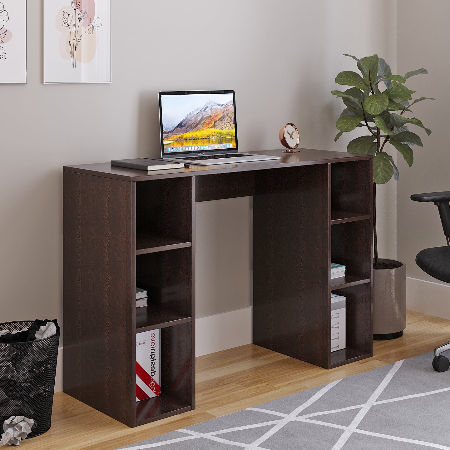 Woodwider Skyler Wooden Study Table, Workstation, Computer, Laptop, WFH Office Desk, Gaming Table with Storage ( Wenge)
