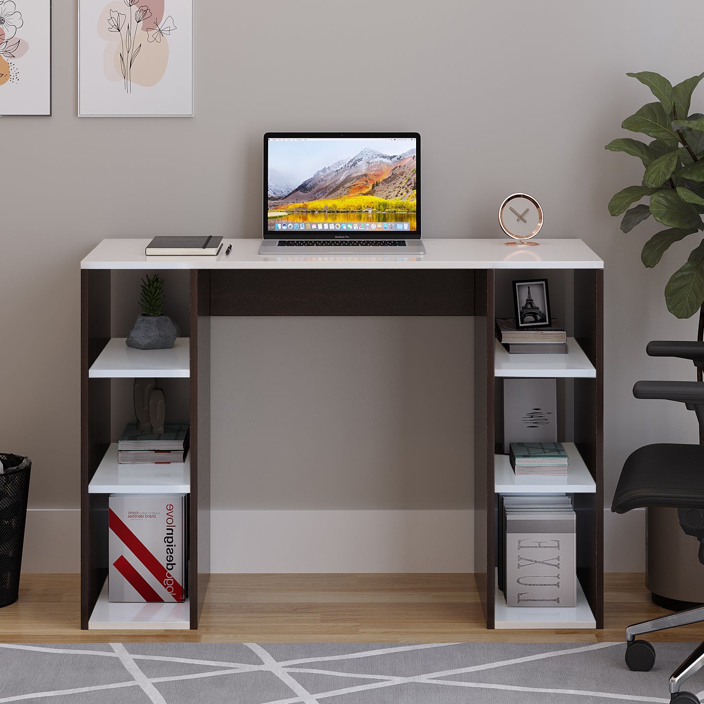 Woodwider Skyler Wooden Study Table, Workstation, Computer, Laptop, WFH Office Desk, Gaming Table with Storage (Wenge & White)