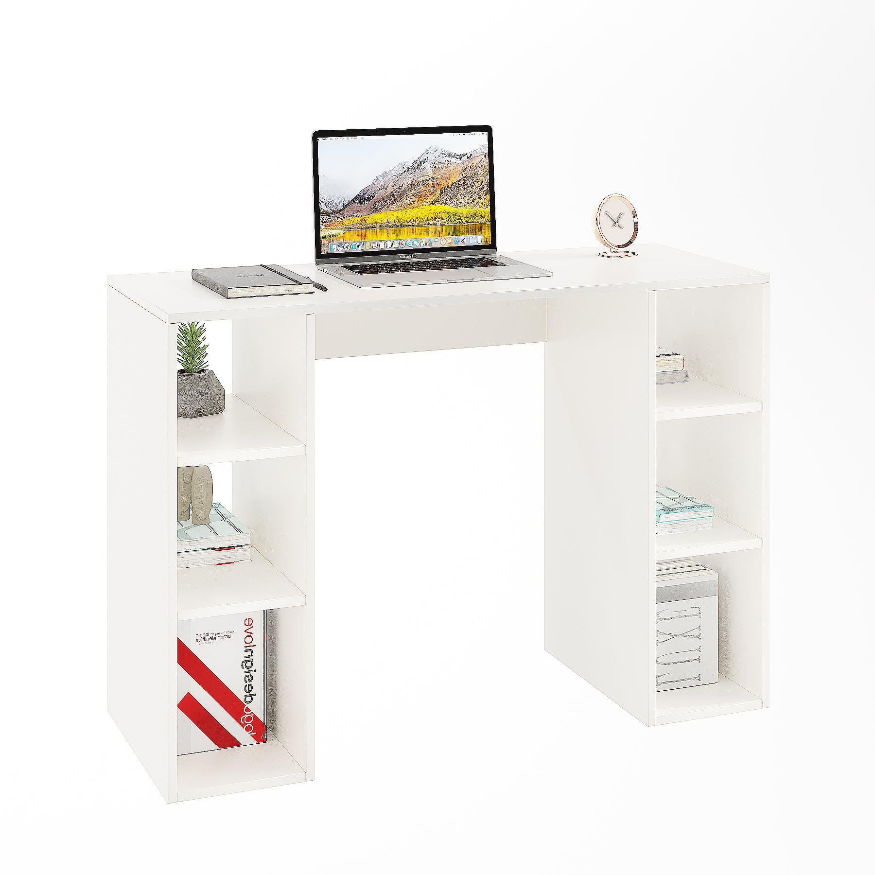 Woodwider Skyler Wooden Study Table, Workstation, Computer, Laptop, WFH Office Desk, Gaming Table with Storage ( White)