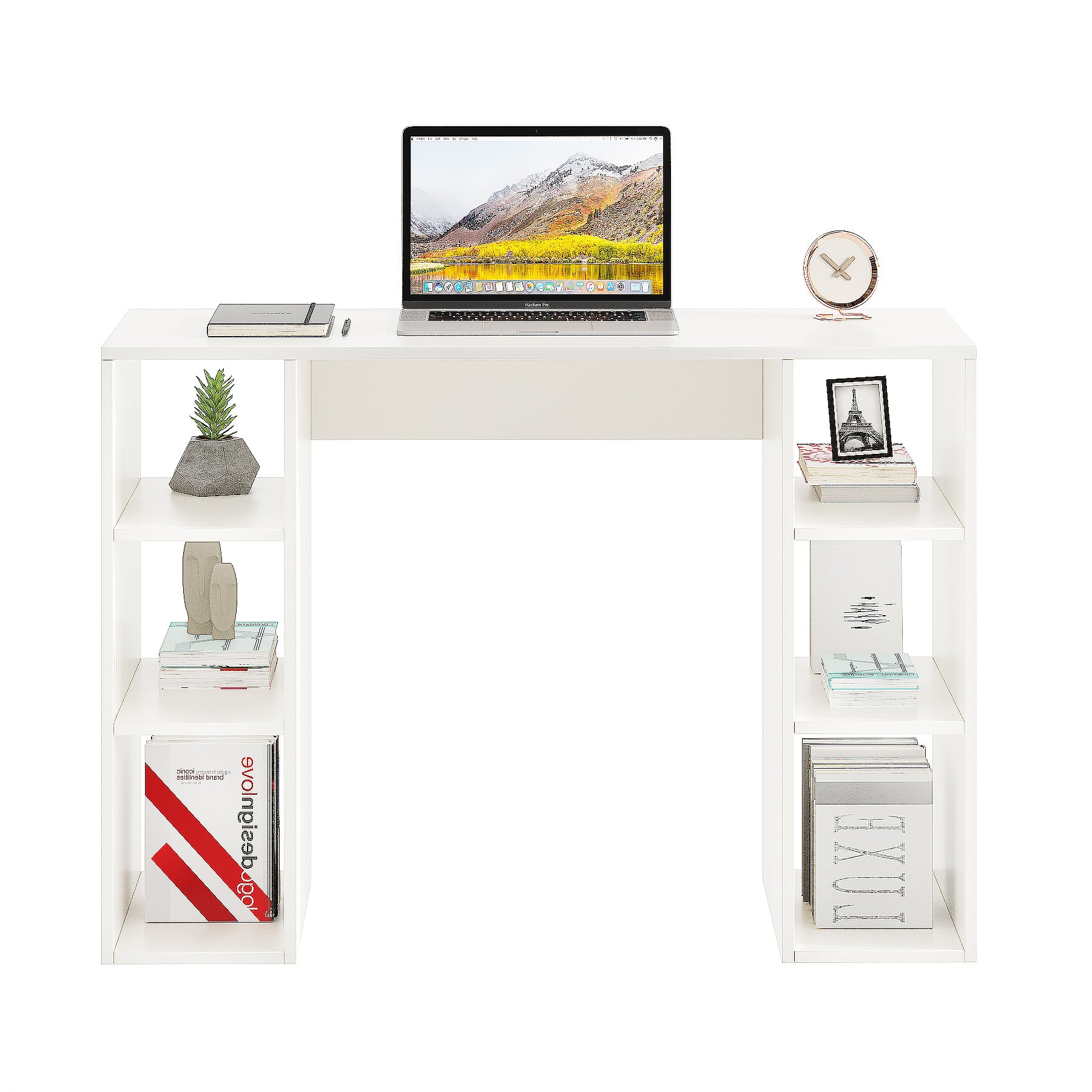 Woodwider Skyler Wooden Study Table, Workstation, Computer, Laptop, WFH Office Desk, Gaming Table with Storage ( White)
