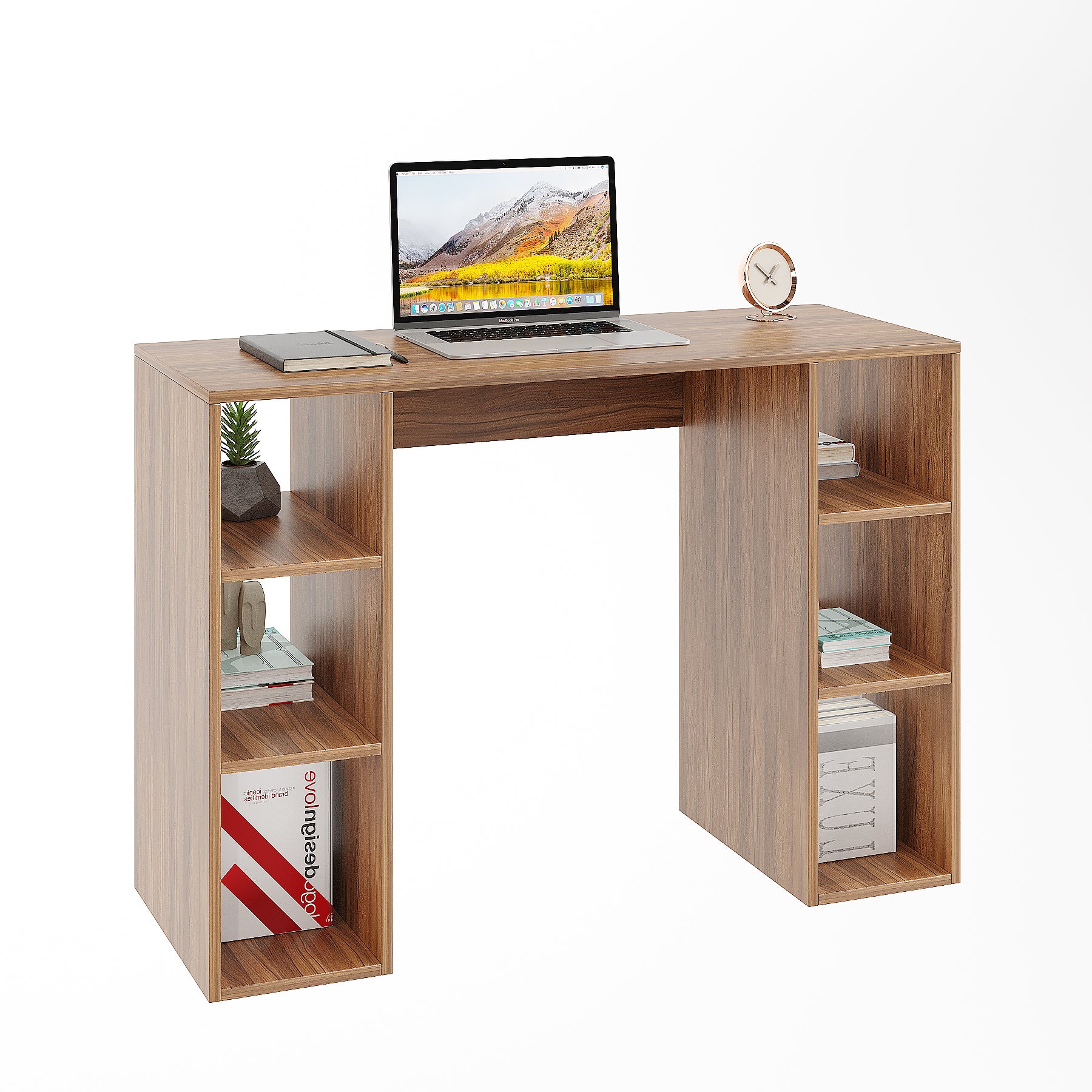 Woodwider Skyler Wooden Study Table, Workstation, Computer, Laptop, WFH Office Desk, Gaming Table with Storage (Exotic Teak)