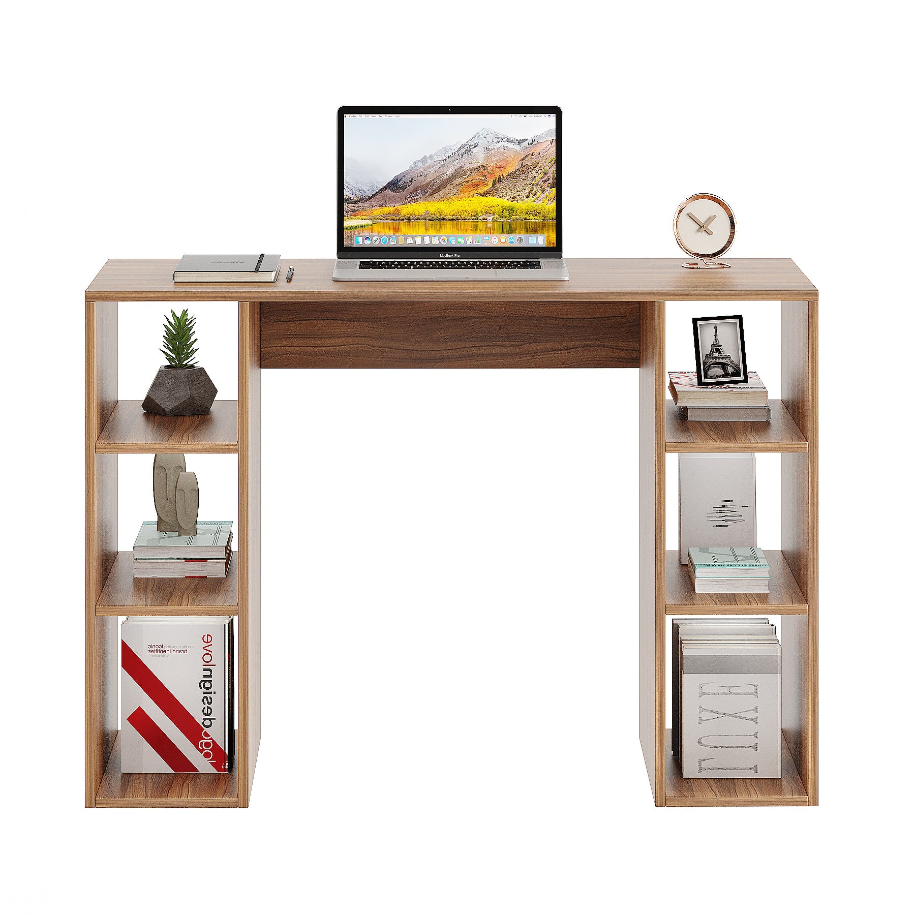 Woodwider Skyler Wooden Study Table, Workstation, Computer, Laptop, WFH Office Desk, Gaming Table with Storage (Exotic Teak)