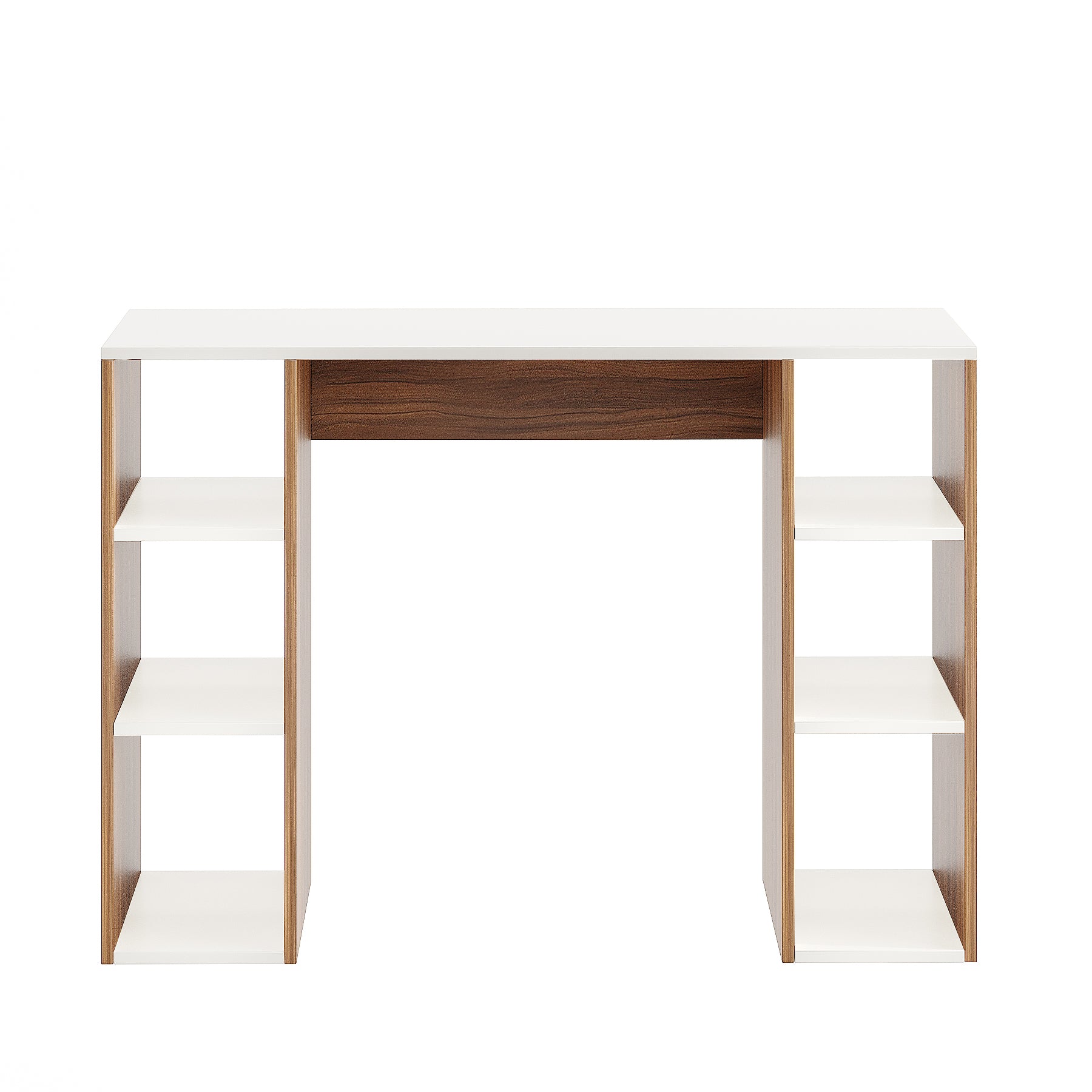 Woodwider Skyler Wooden Study Table, Workstation, Computer, Laptop, WFH Office Desk, Gaming Table with Storage (Exotic teak & White)