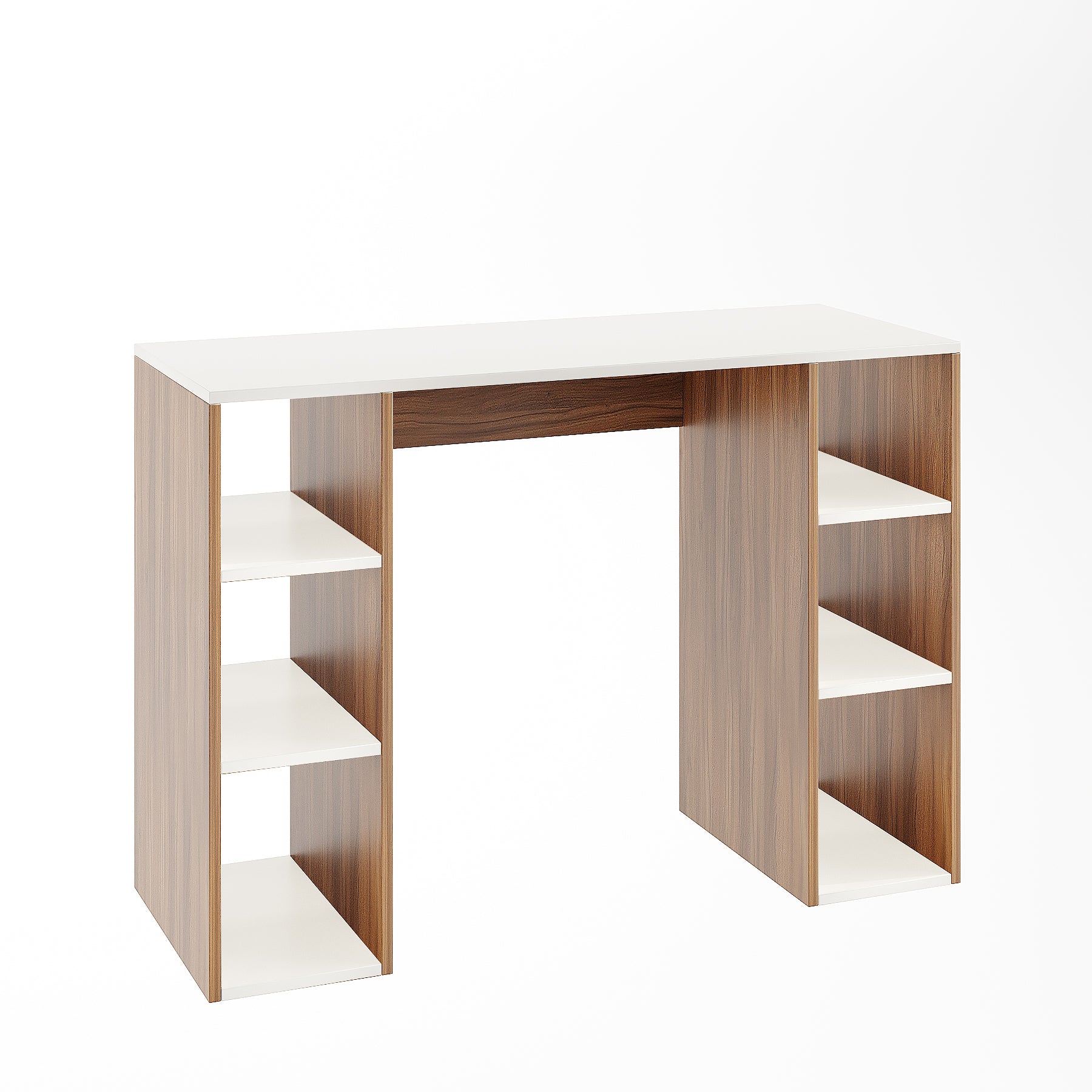 Woodwider Skyler Wooden Study Table, Workstation, Computer, Laptop, WFH Office Desk, Gaming Table with Storage (Exotic teak & White)
