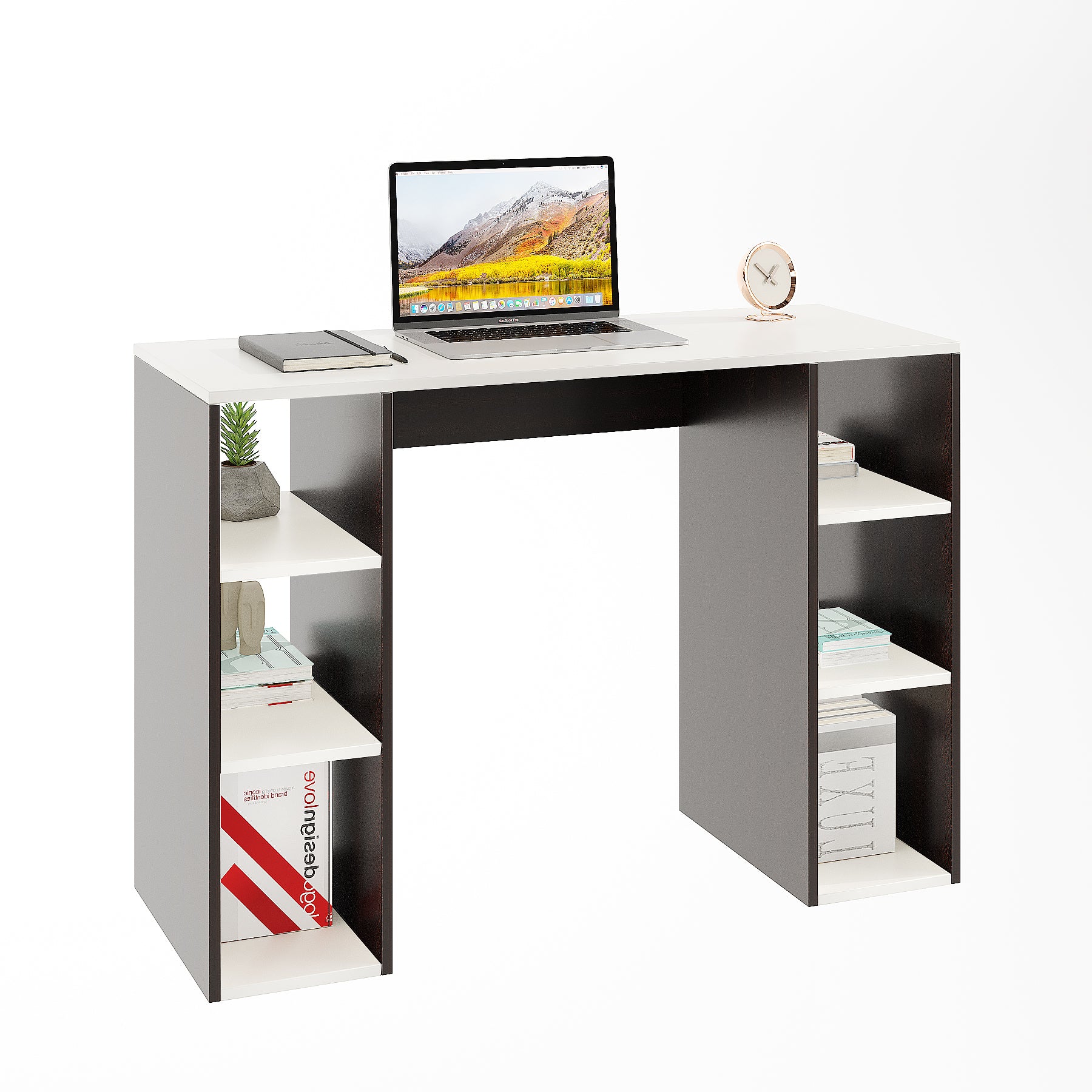 Woodwider Skyler Wooden Study Table, Workstation, Computer, Laptop, WFH Office Desk, Gaming Table with Storage (Wenge & White)