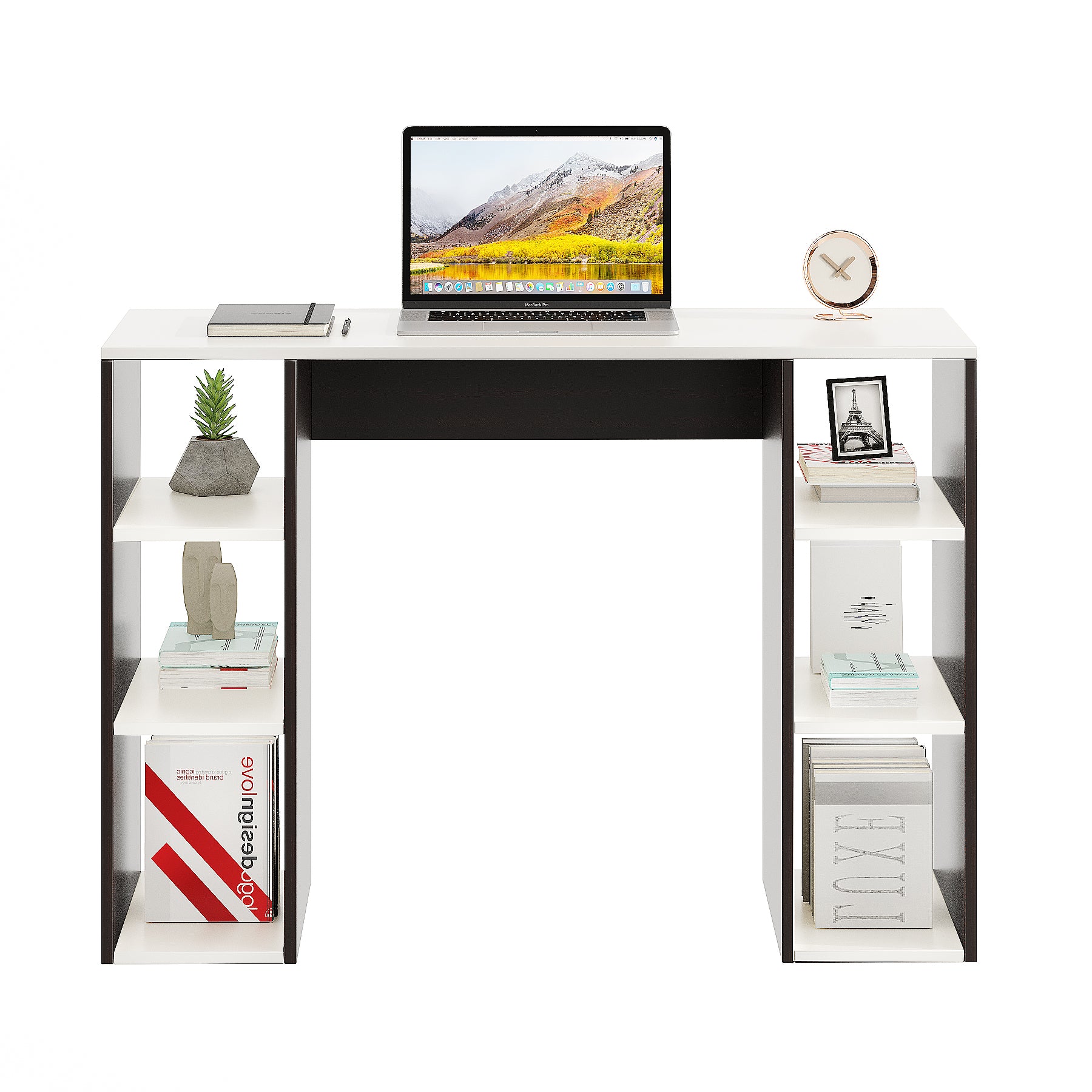 Woodwider Skyler Wooden Study Table, Workstation, Computer, Laptop, WFH Office Desk, Gaming Table with Storage (Wenge & White)