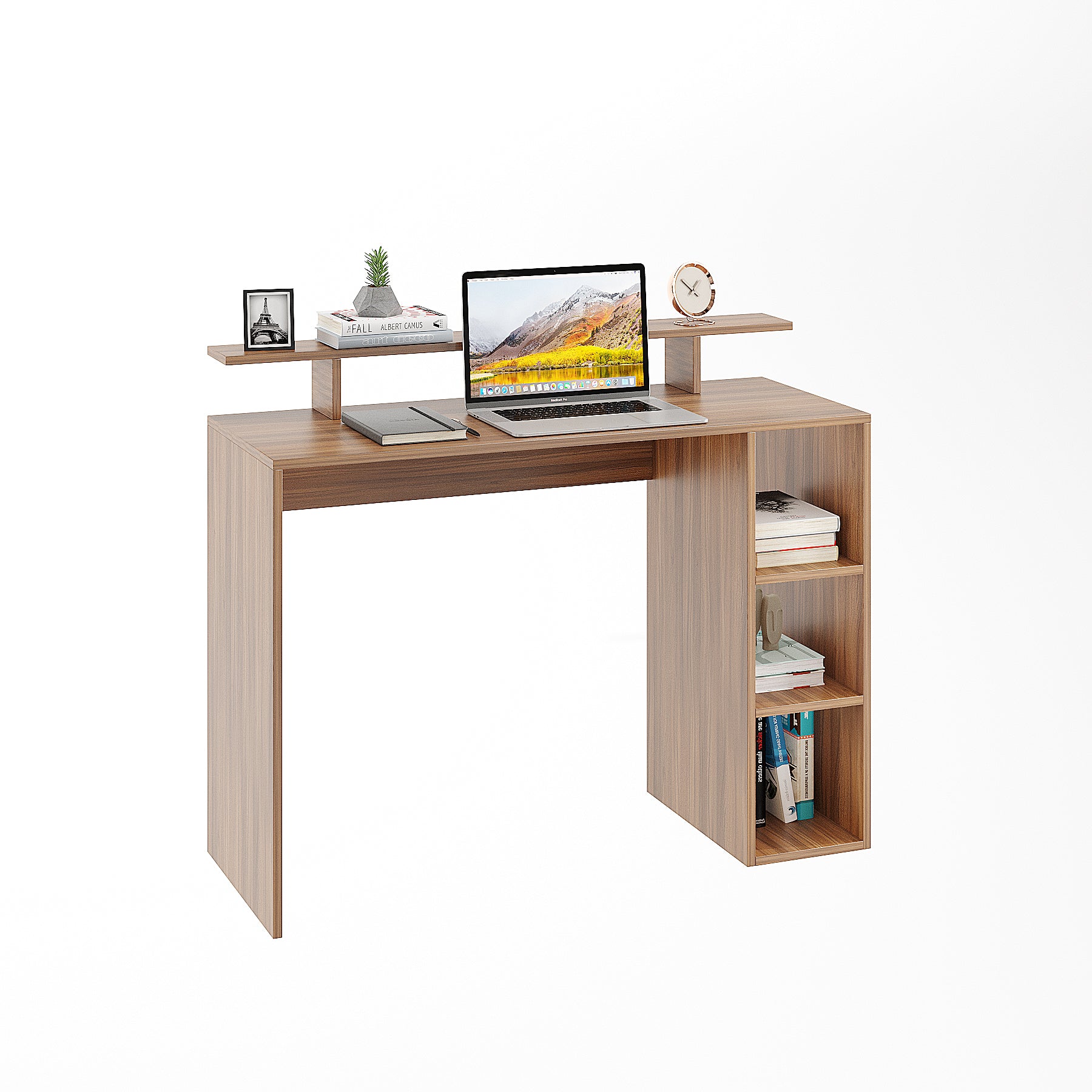 Woodwider Lucia Wooden Study Table, Workstation, Computer, Laptop, WFH Office Desk, Gaming Table with Storage, Exotic Teak
