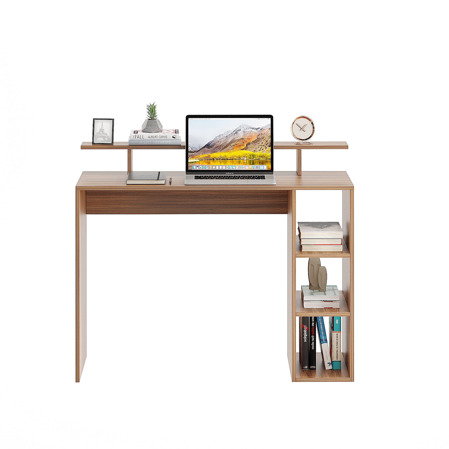 Woodwider Lucia Wooden Study Table, Workstation, Computer, Laptop, WFH Office Desk, Gaming Table with Storage, Exotic Teak