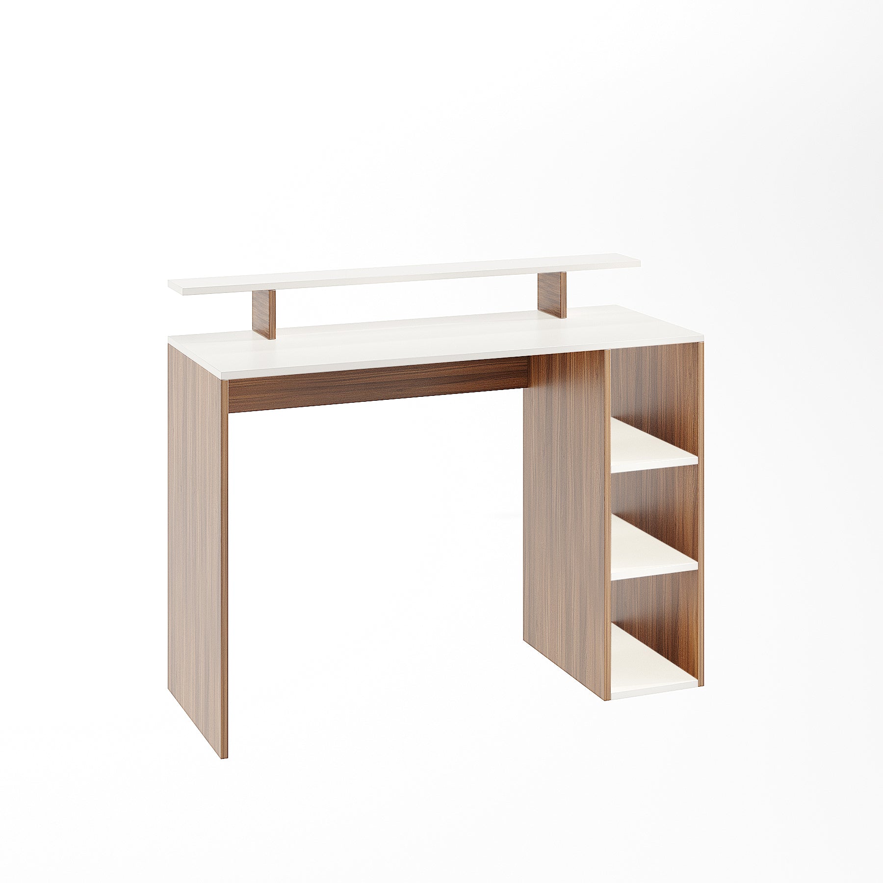 WOODWIDER Lucia Wooden Study Table, Workstation, Computer, Laptop, WFH Office Desk, Gaming Table with Storage, Exotic Teak & White