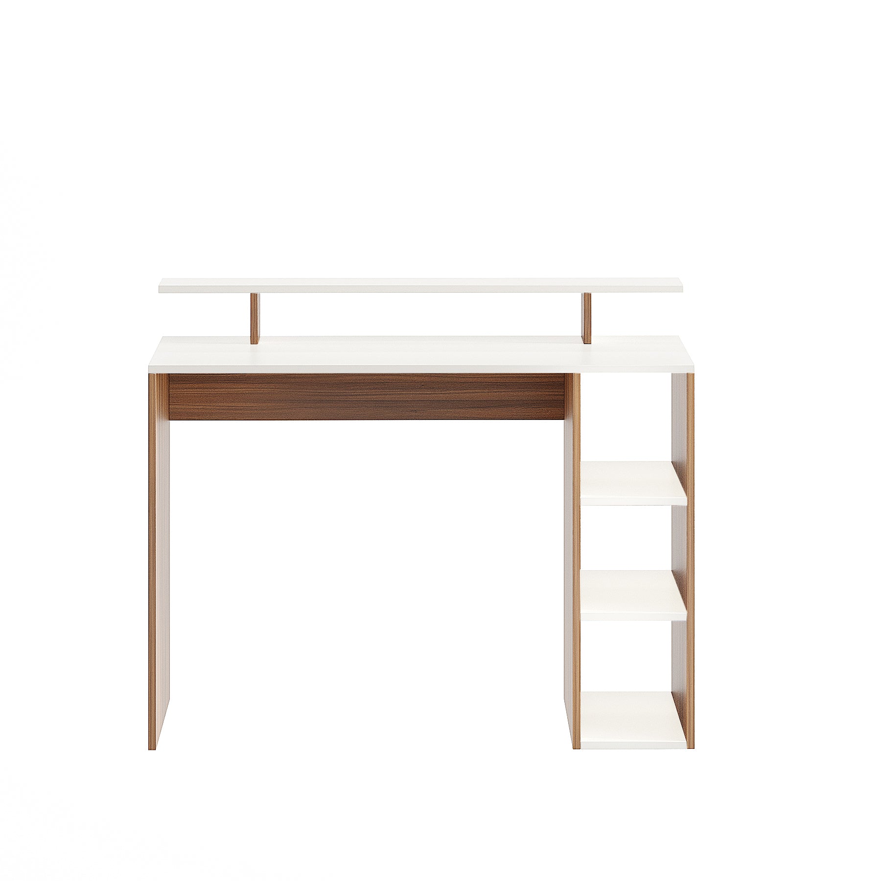 WOODWIDER Lucia Wooden Study Table, Workstation, Computer, Laptop, WFH Office Desk, Gaming Table with Storage, Exotic Teak & White
