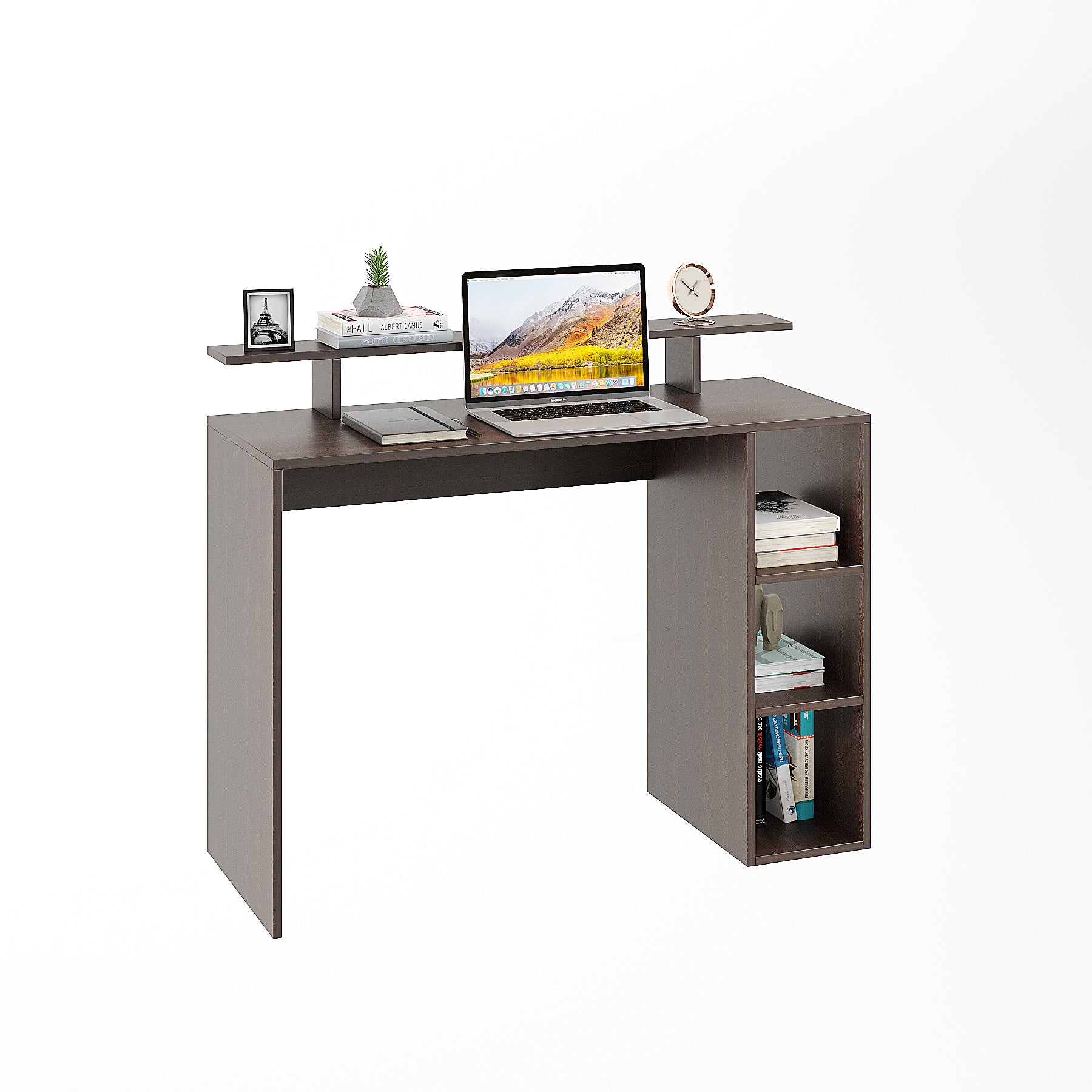 WOODWIDER Lucia Wooden Study Table, Workstation, Computer, Laptop, WFH Office Desk, Gaming Table with Storage, Wenge