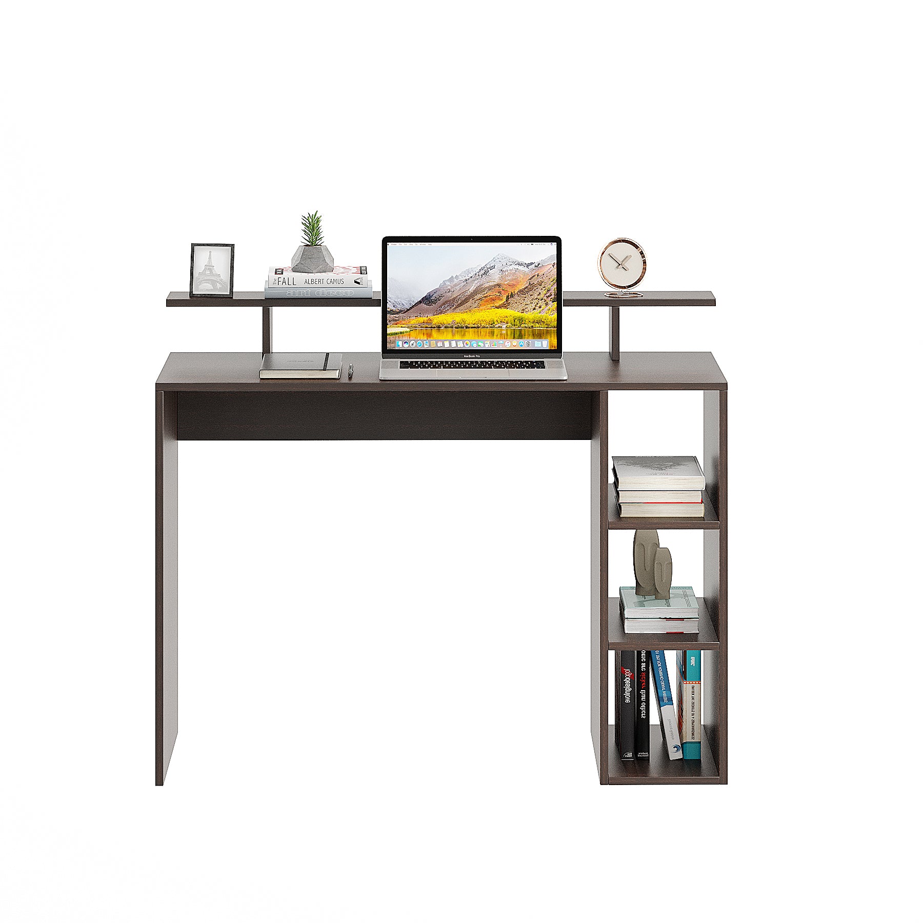 WOODWIDER Lucia Wooden Study Table, Workstation, Computer, Laptop, WFH Office Desk, Gaming Table with Storage, Wenge