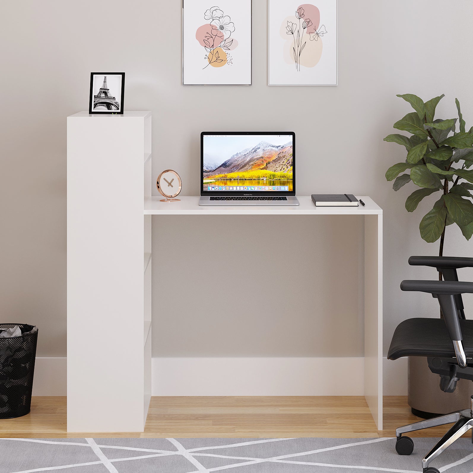 Woodwider Remi Wooden Study Table, Workstation, Computer, Laptop, WFH Office Desk, Gaming Table with Storage, White