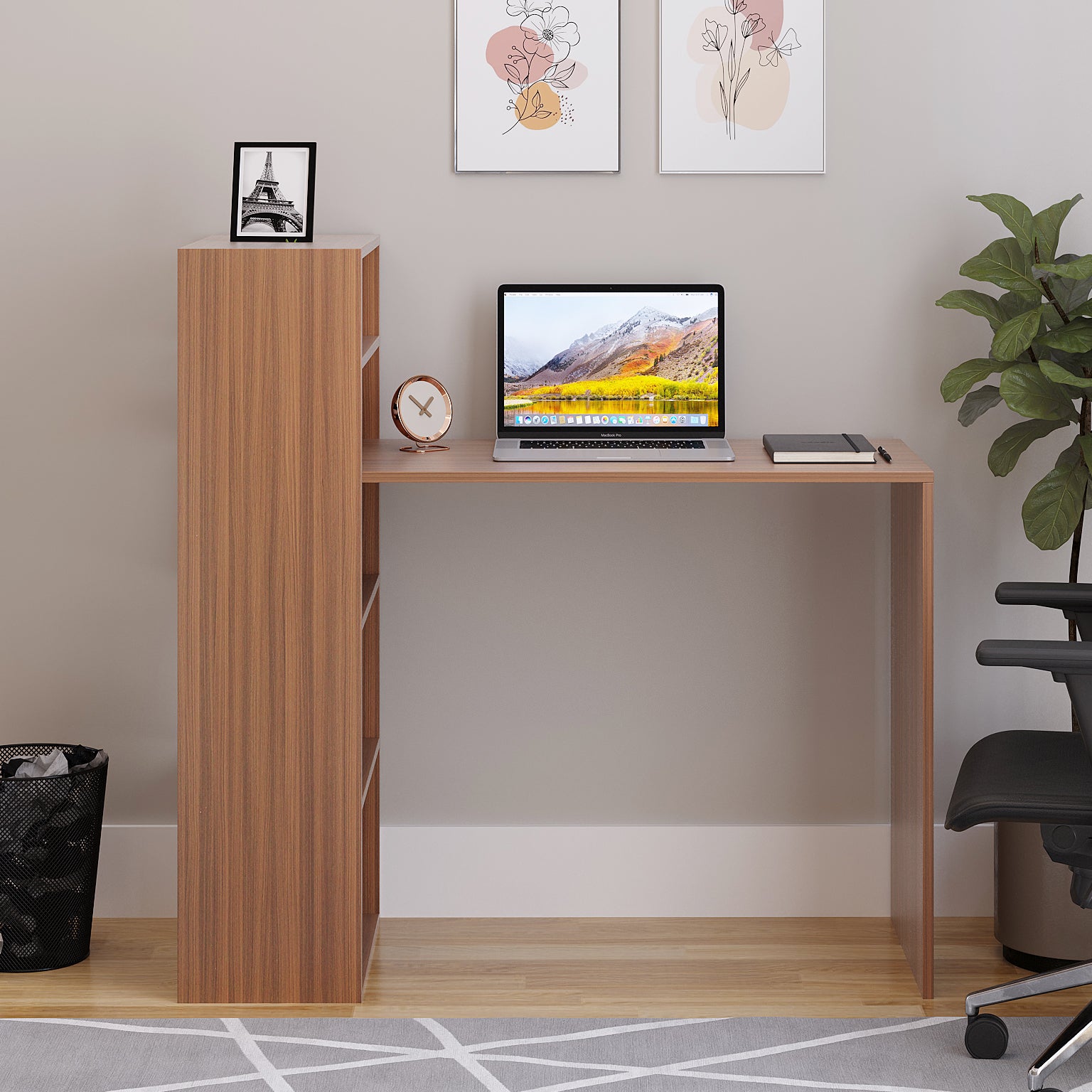 Woodwider Remi Wooden Study Table, Workstation, Computer, Laptop, WFH Office Desk, Gaming Table with Storage, Exotic Teak