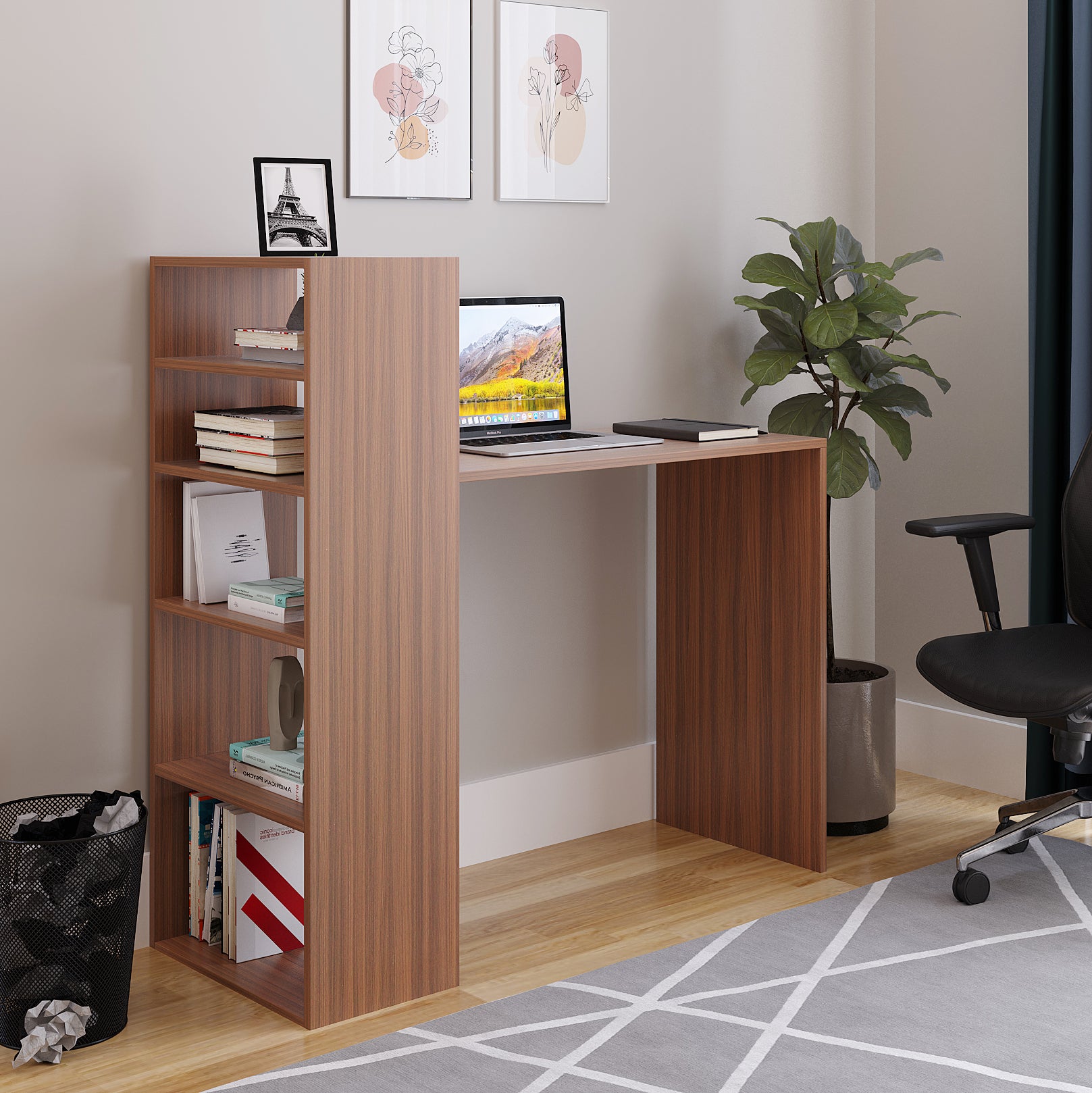 Woodwider Remi Wooden Study Table, Workstation, Computer, Laptop, WFH Office Desk, Gaming Table with Storage, Exotic Teak