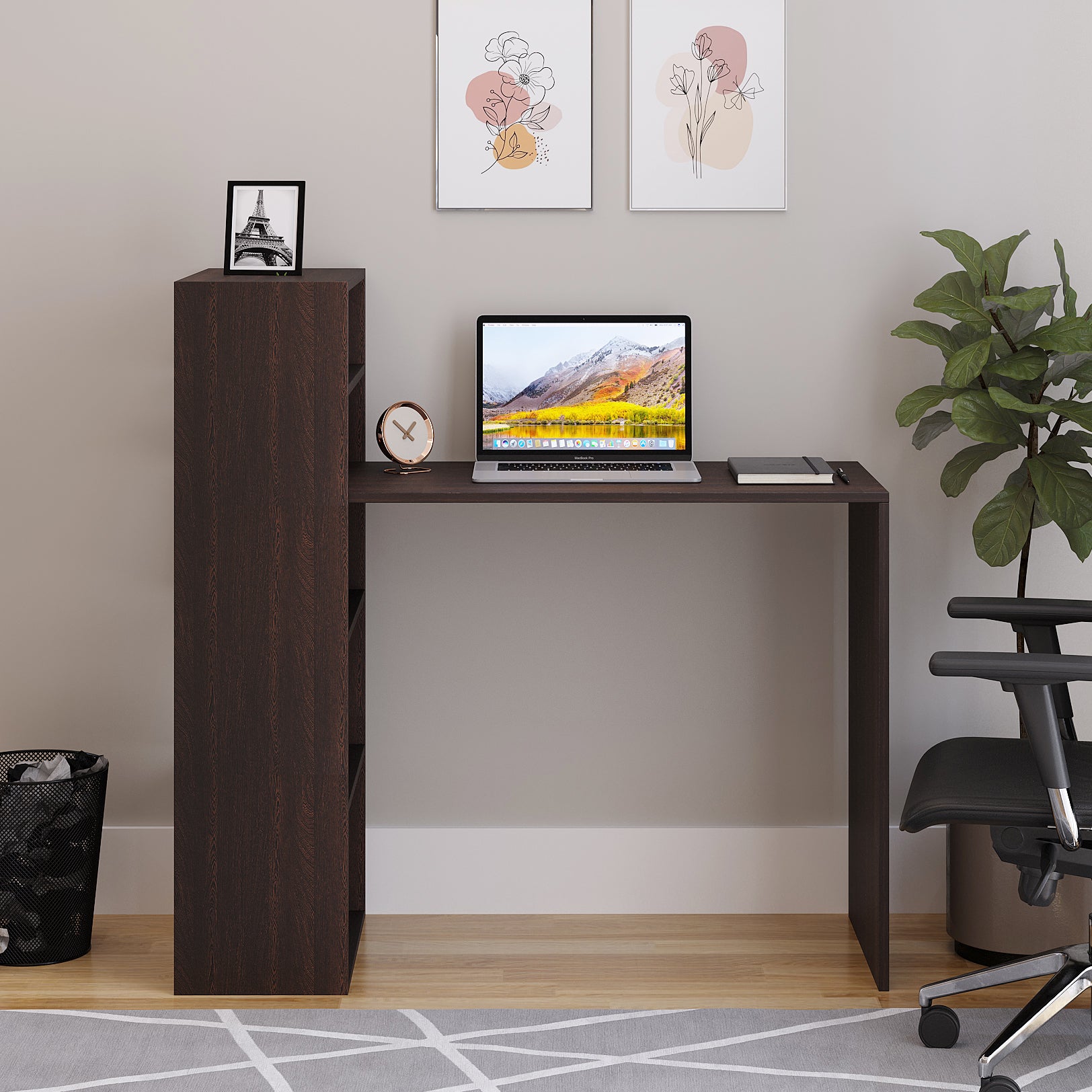 Woodwider Remi Wooden Study Table, Workstation, Computer, Laptop, WFH Office Desk, Gaming Table with Storage, Wenge