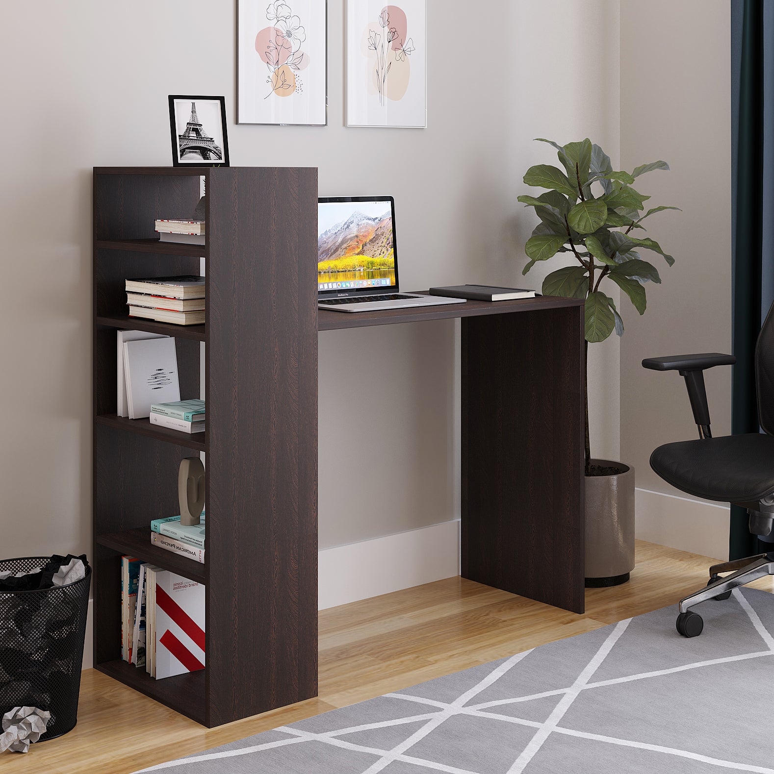 Woodwider Remi Wooden Study Table, Workstation, Computer, Laptop, WFH Office Desk, Gaming Table with Storage, Wenge