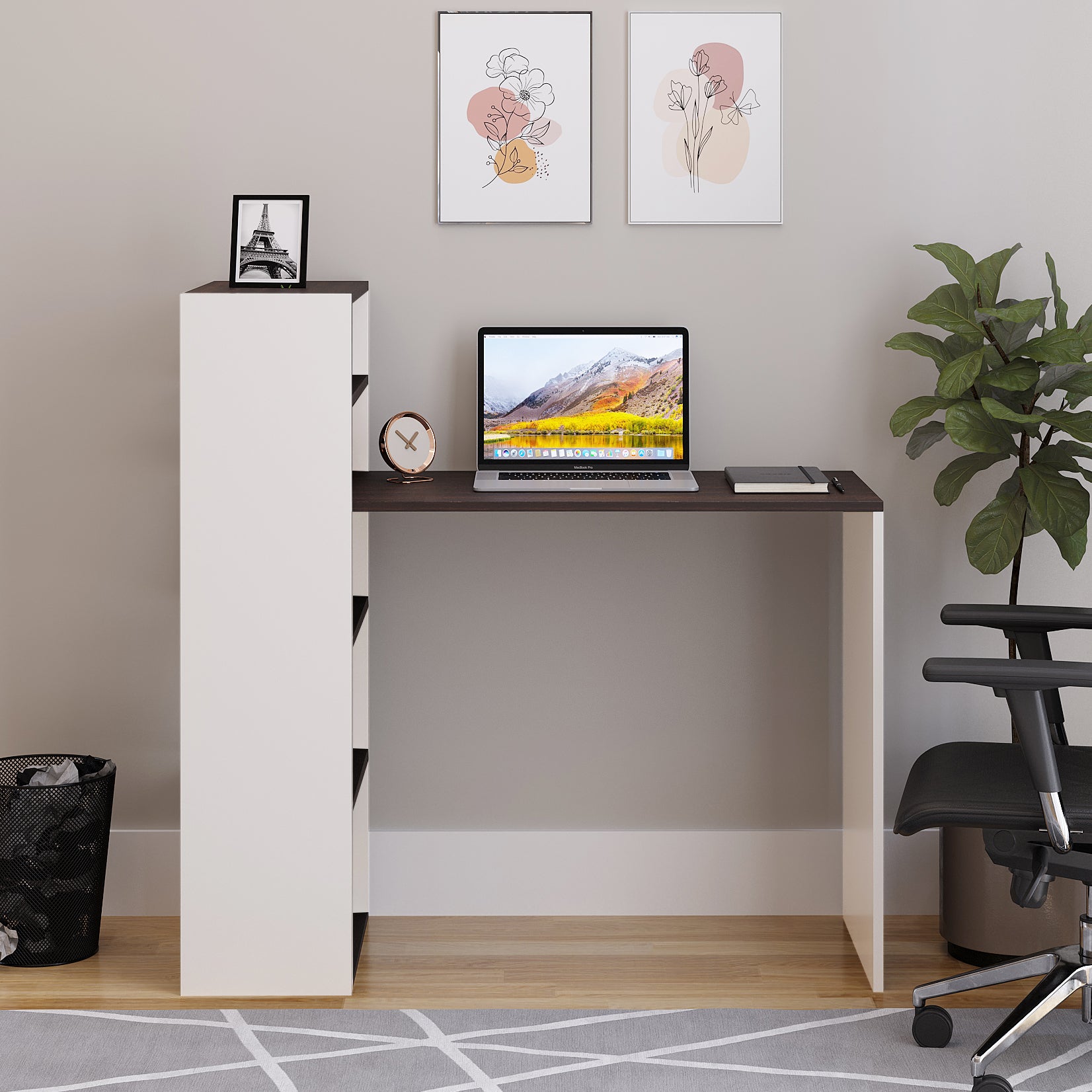WOODWIDER Remi Wooden Study Table, Workstation, Computer, Laptop, WFH Office Desk, Gaming Table with Storage, Wenge & White