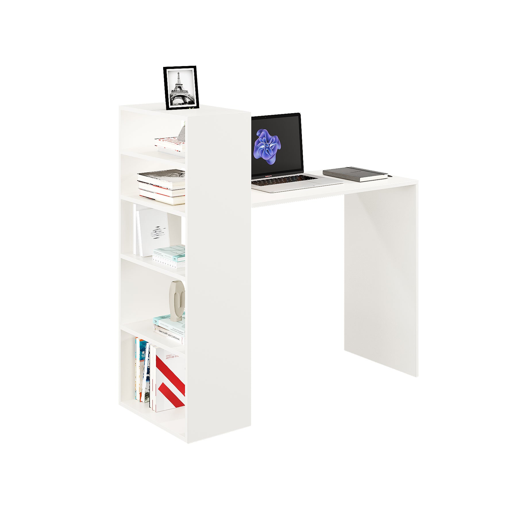Woodwider Remi Wooden Study Table, Workstation, Computer, Laptop, WFH Office Desk, Gaming Table with Storage, White