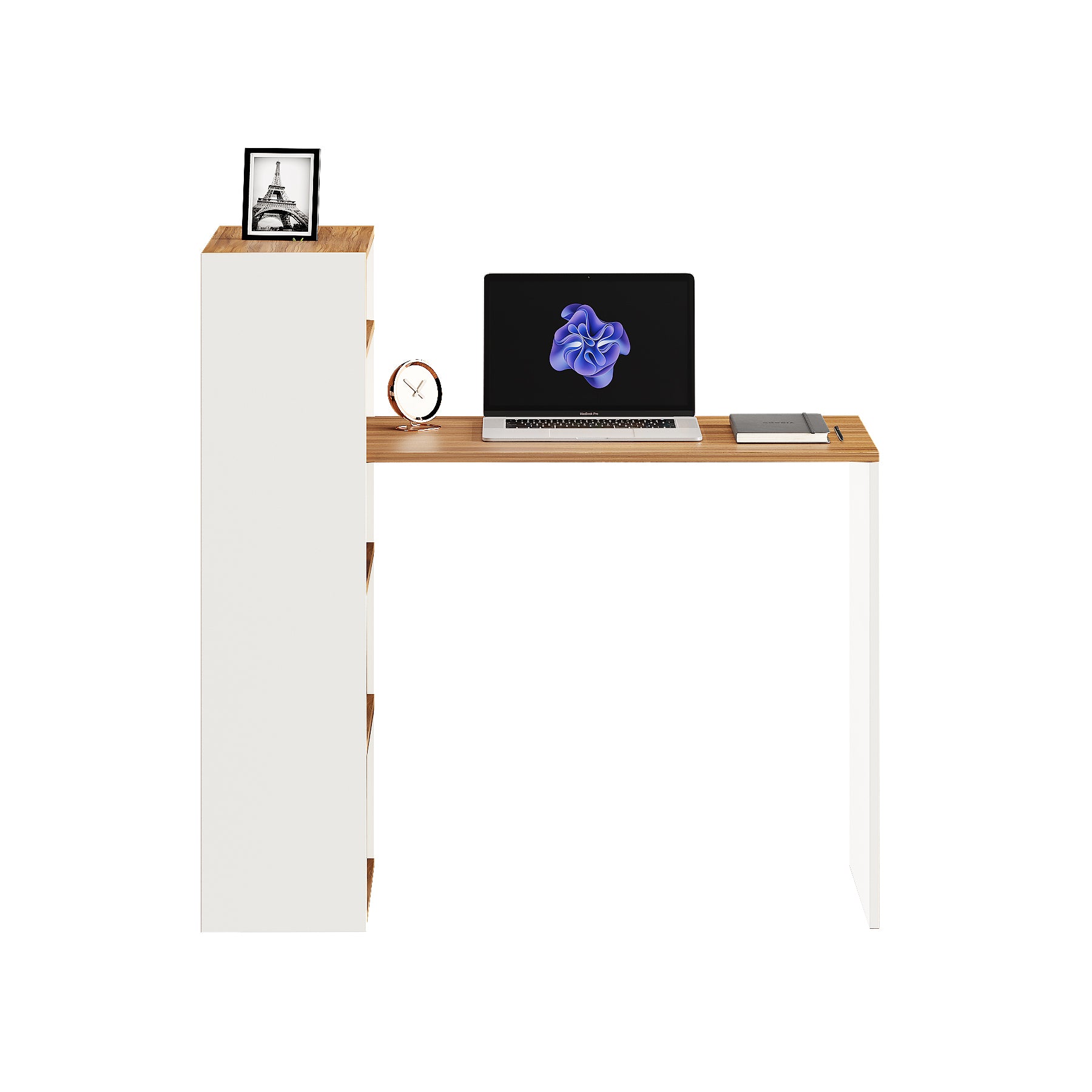 Woodwider Remi Wooden Study Table, Workstation, Computer, Laptop, WFH Office Desk, Gaming Table with Storage,Exotic teak &White