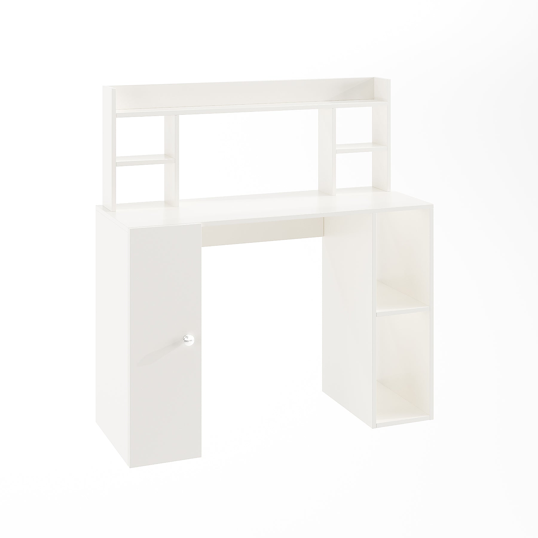 WOODWIDER Ximena Wooden Study Table, Workstation, Computer, Laptop, WFH Office Desk, Gaming Table with Storage, White