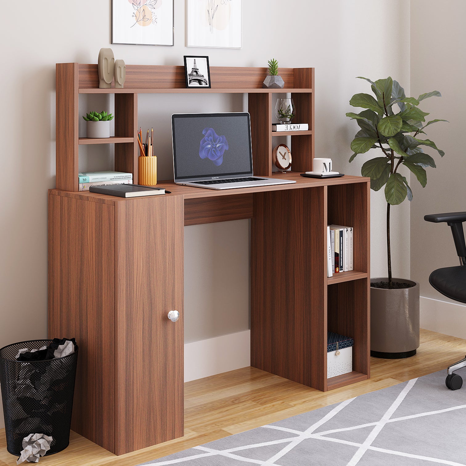 Woodwider Ximena Wooden Study Table, Workstation, Computer, Laptop, WFH Office Desk, Gaming Table with Storage, Exotic Teak