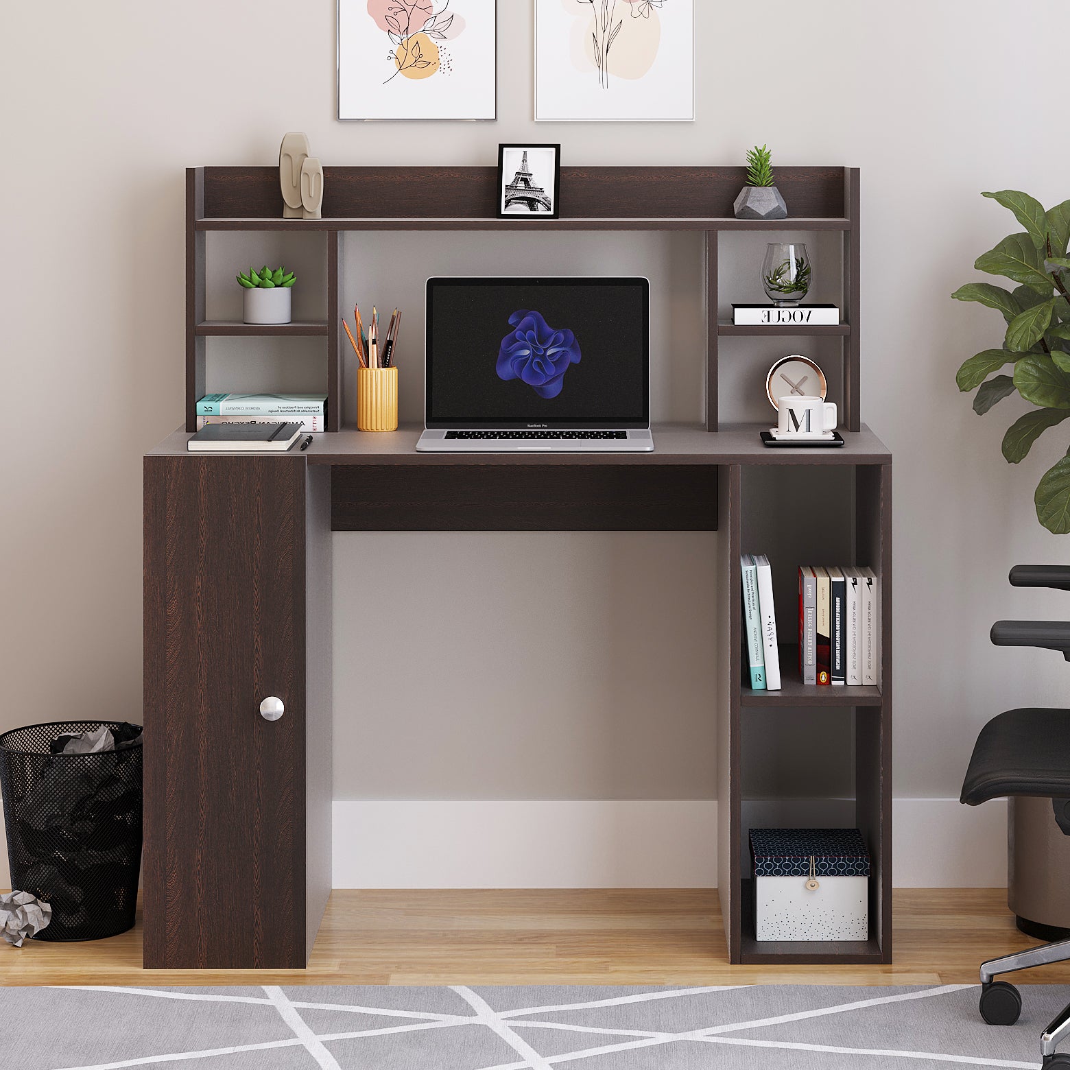 WOODWIDER Ximena Wooden Study Table, Workstation, Computer, Laptop, WFH Office Desk, Gaming Table with Storage, Wenge