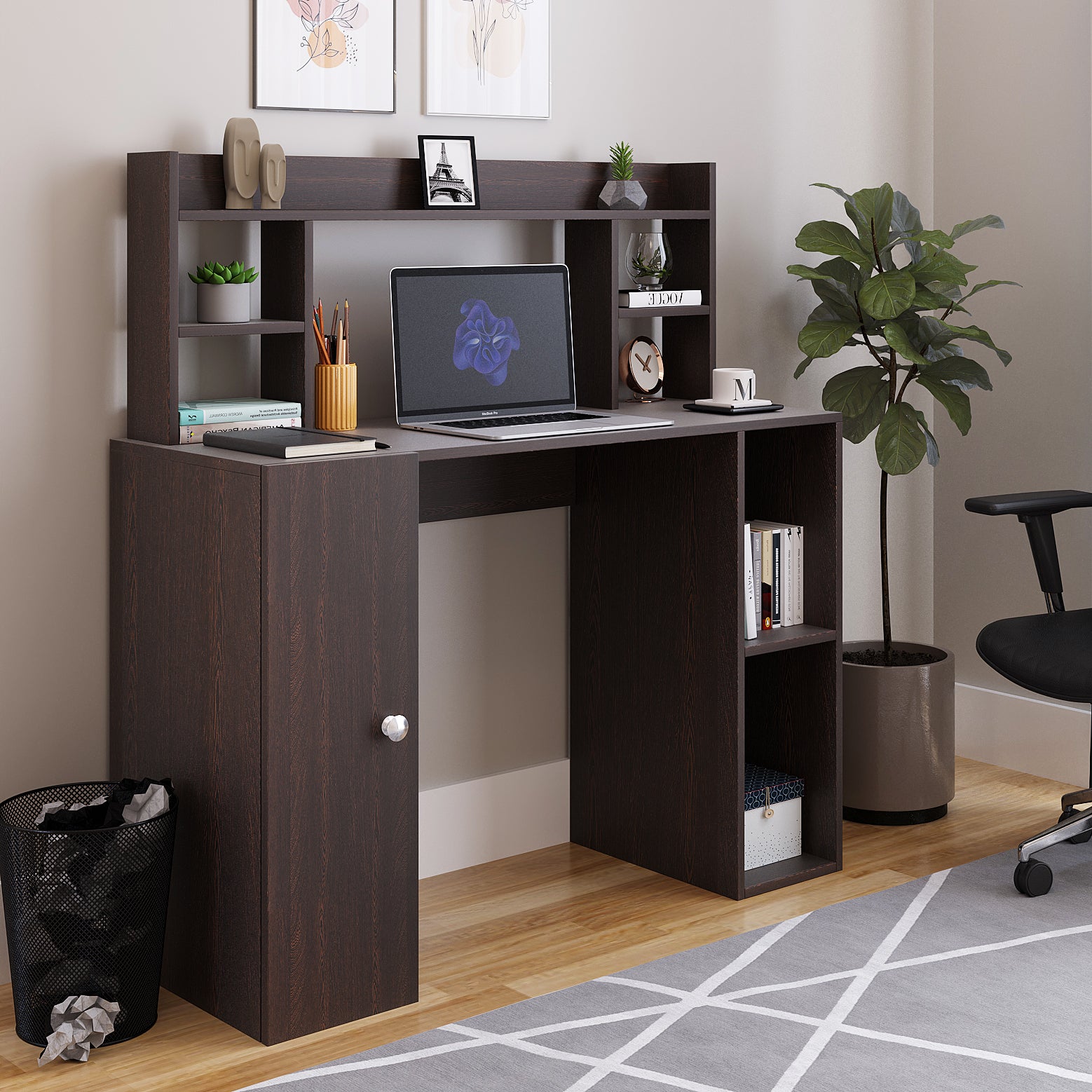 WOODWIDER Ximena Wooden Study Table, Workstation, Computer, Laptop, WFH Office Desk, Gaming Table with Storage, Wenge