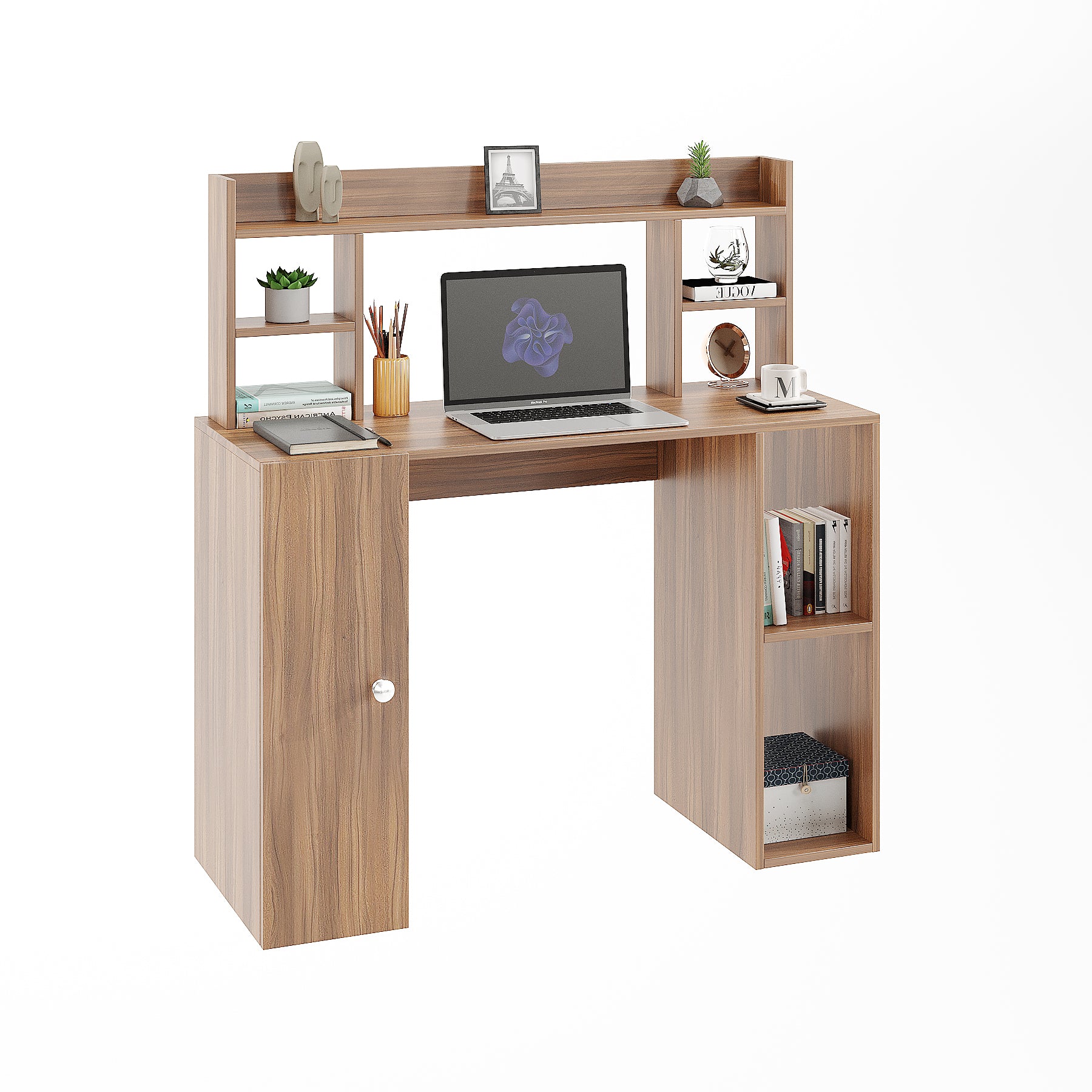 Woodwider Ximena Wooden Study Table, Workstation, Computer, Laptop, WFH Office Desk, Gaming Table with Storage, Exotic Teak