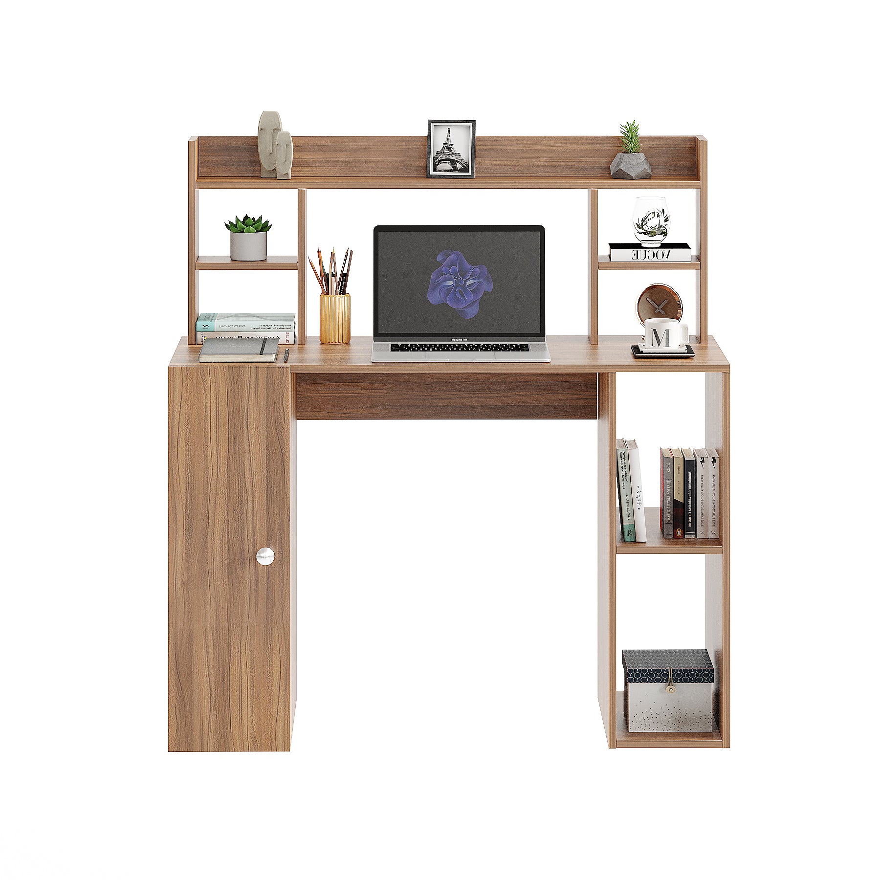 Woodwider Ximena Wooden Study Table, Workstation, Computer, Laptop, WFH Office Desk, Gaming Table with Storage, Exotic Teak