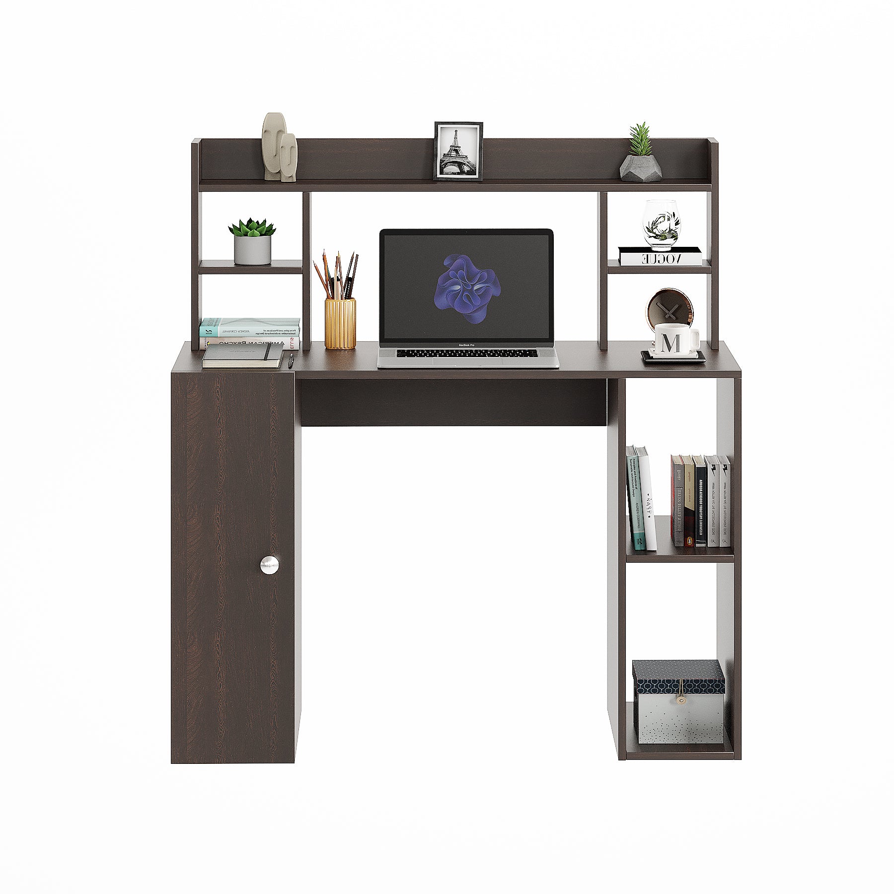 WOODWIDER Ximena Wooden Study Table, Workstation, Computer, Laptop, WFH Office Desk, Gaming Table with Storage, Wenge