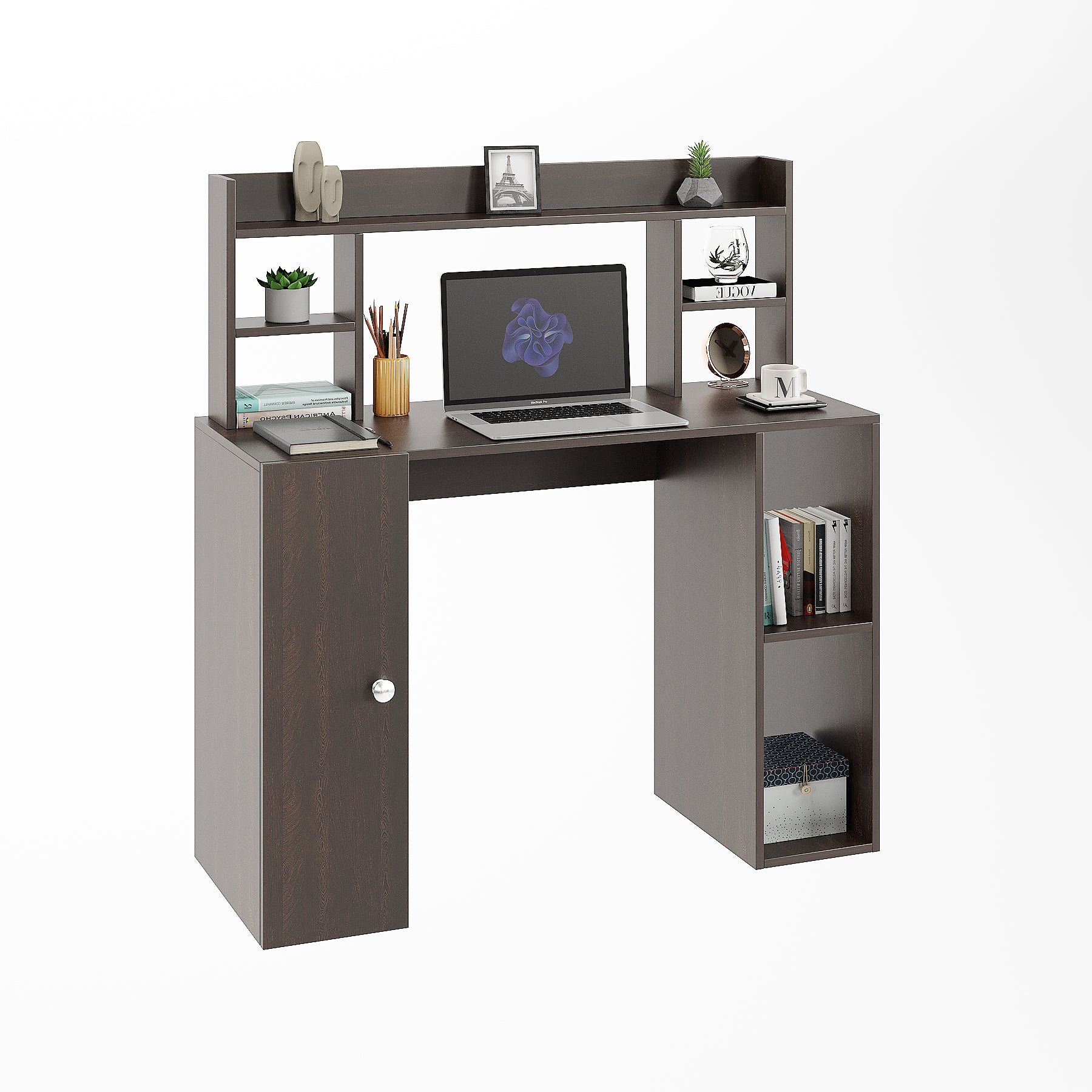 WOODWIDER Ximena Wooden Study Table, Workstation, Computer, Laptop, WFH Office Desk, Gaming Table with Storage, Wenge