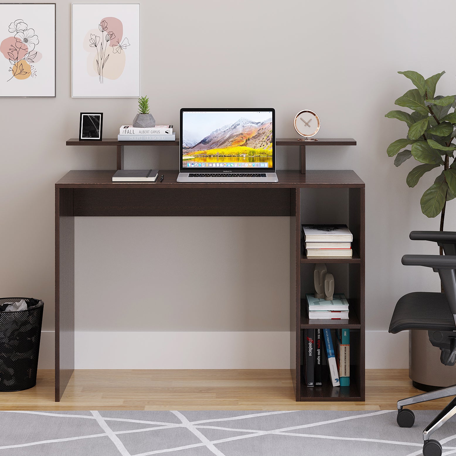 WOODWIDER Lucia Wooden Study Table, Workstation, Computer, Laptop, WFH Office Desk, Gaming Table with Storage, Wenge